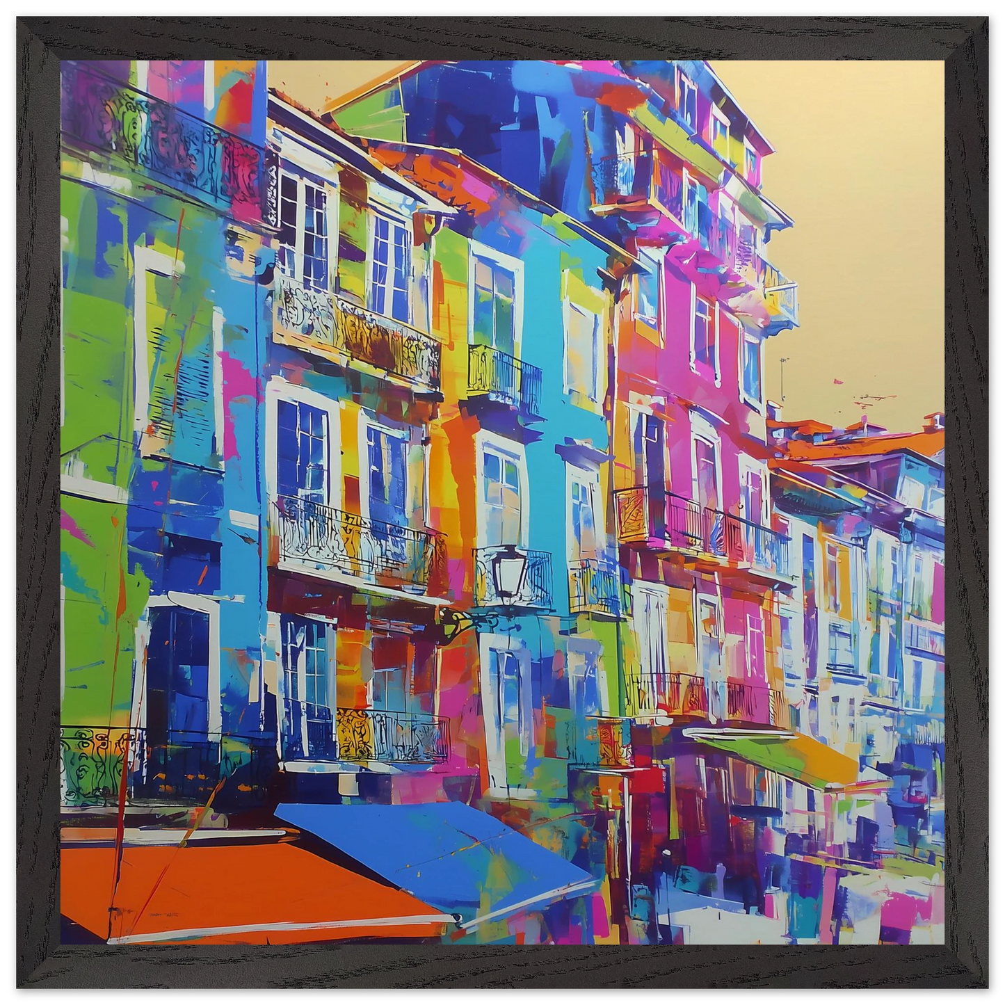 Balcons Colorés — tableau encadre bois — vue 6 — art mural STNCL