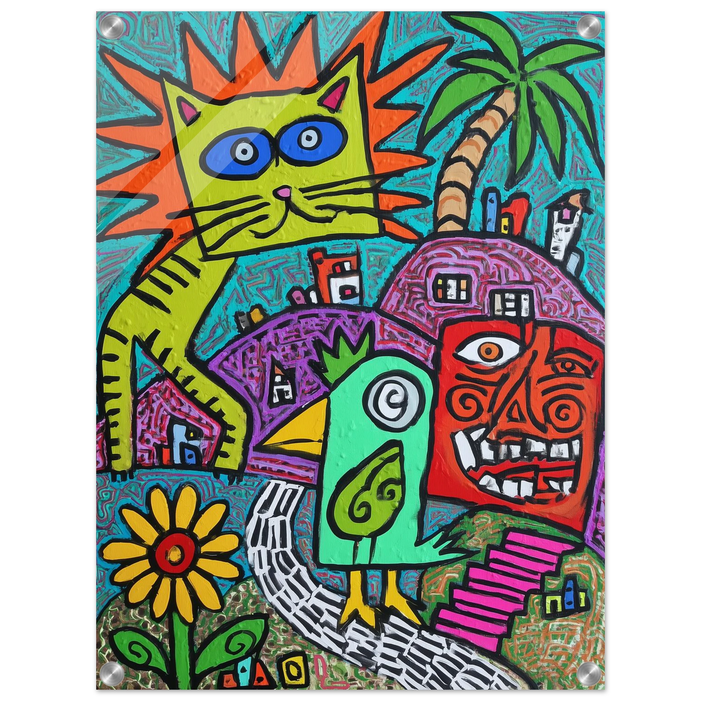 La Fête du Chat Solaire — tableau plexiglas — vue 3 — art mural STNCL