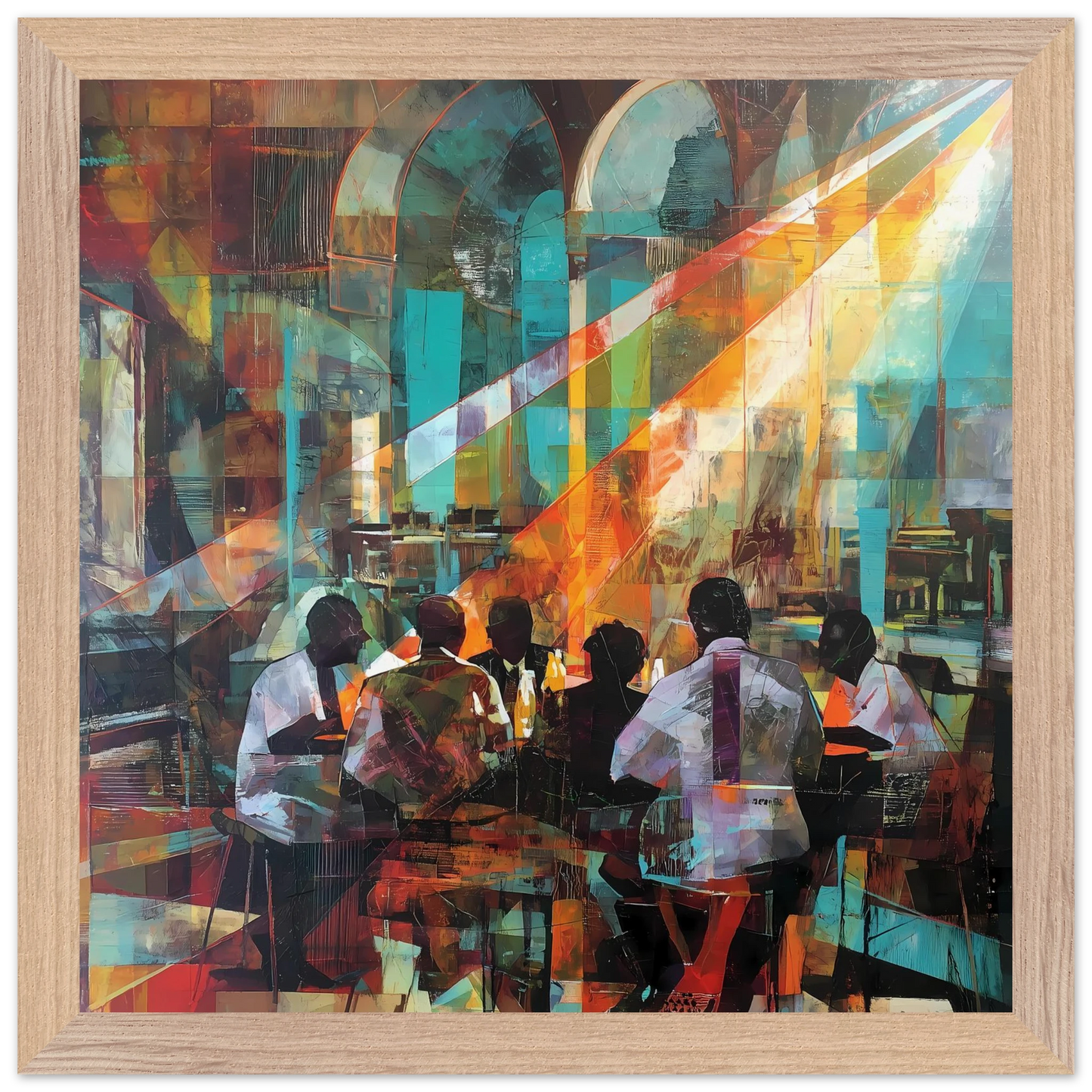 Rencontre au Café — tableau encadre bois — vue 5 — art mural STNCL
