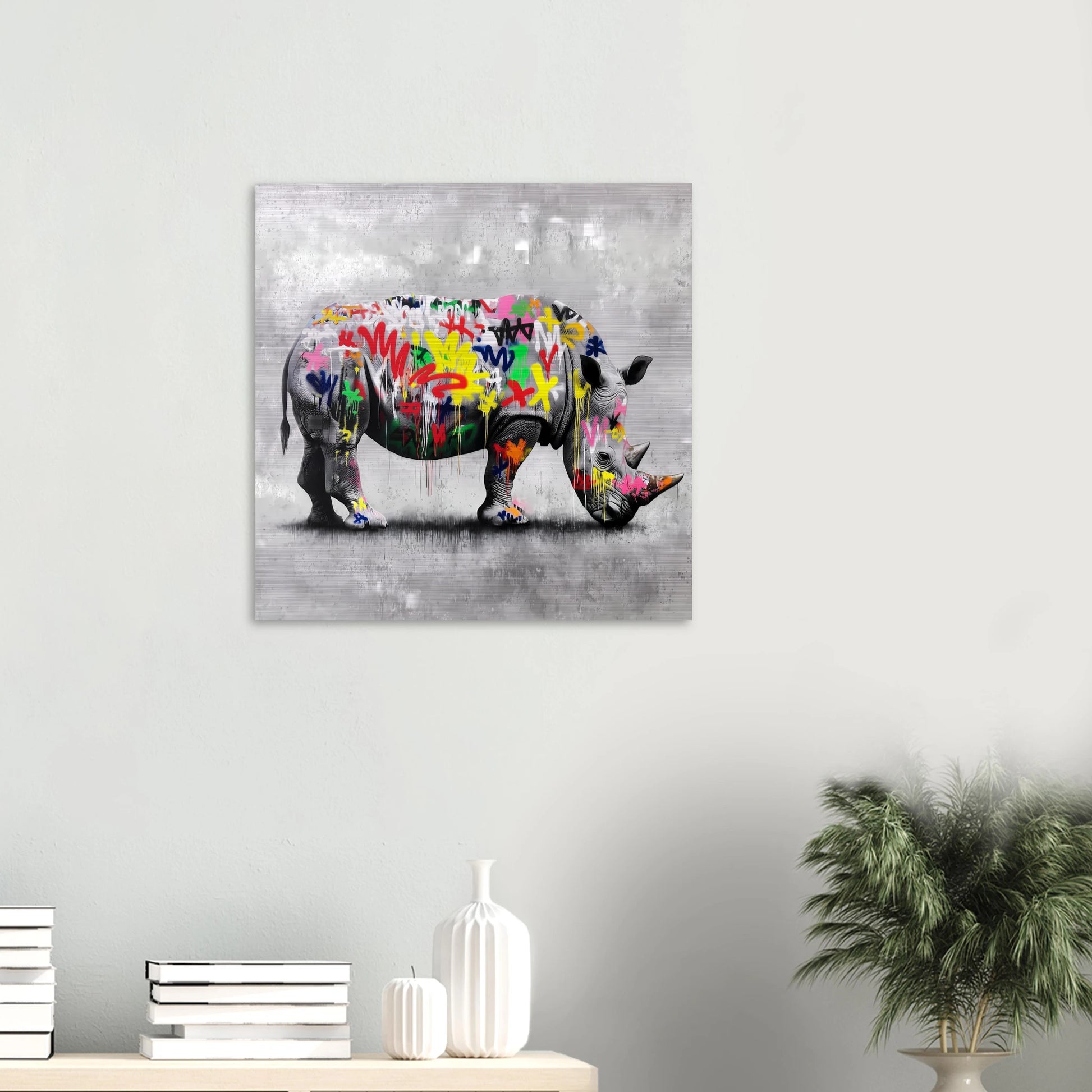 Rhinocéros Bombé — tableau aluminium — vue 5 — art mural STNCL