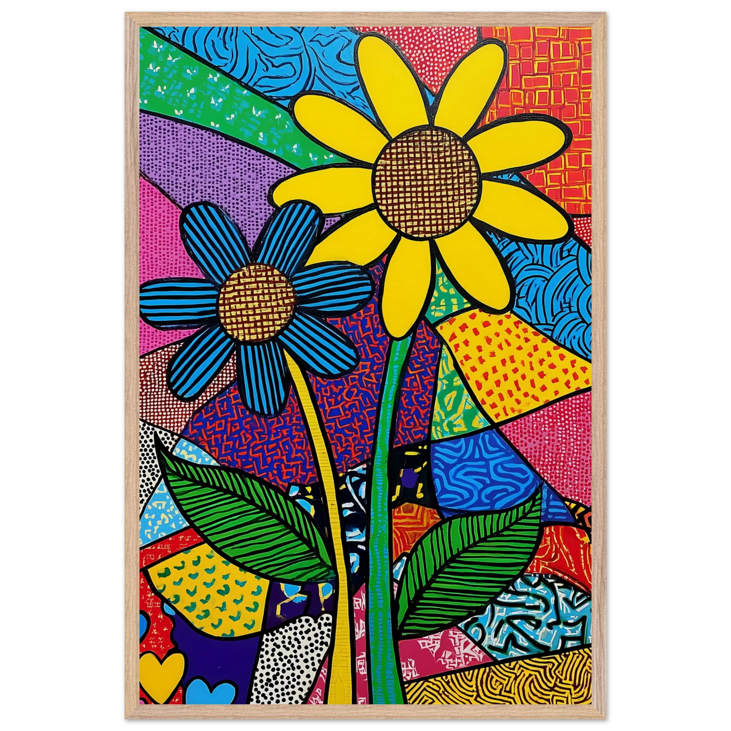 Deux Fleurs en Fête — tableau encadre bois — vue 14 — art mural STNCL