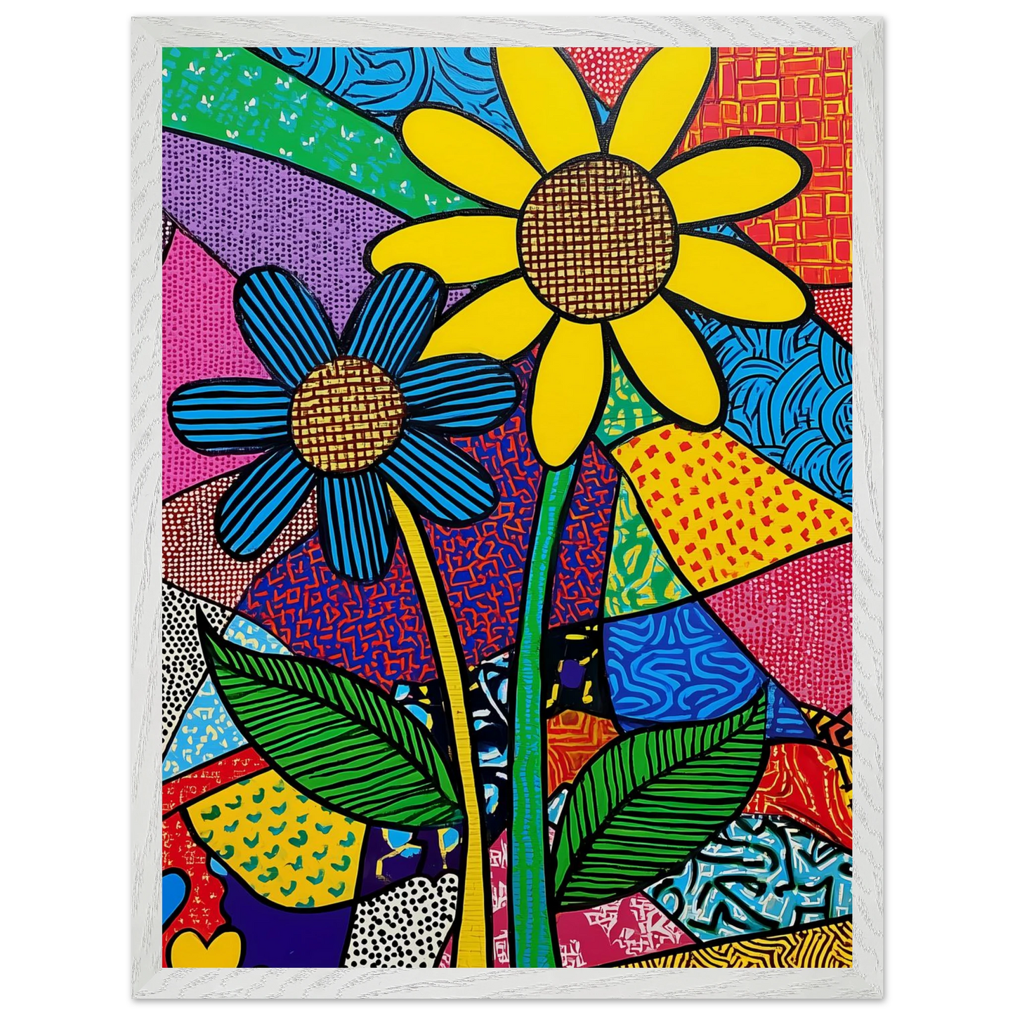 Deux Fleurs en Fête — tableau encadre bois — vue 8 — art mural STNCL