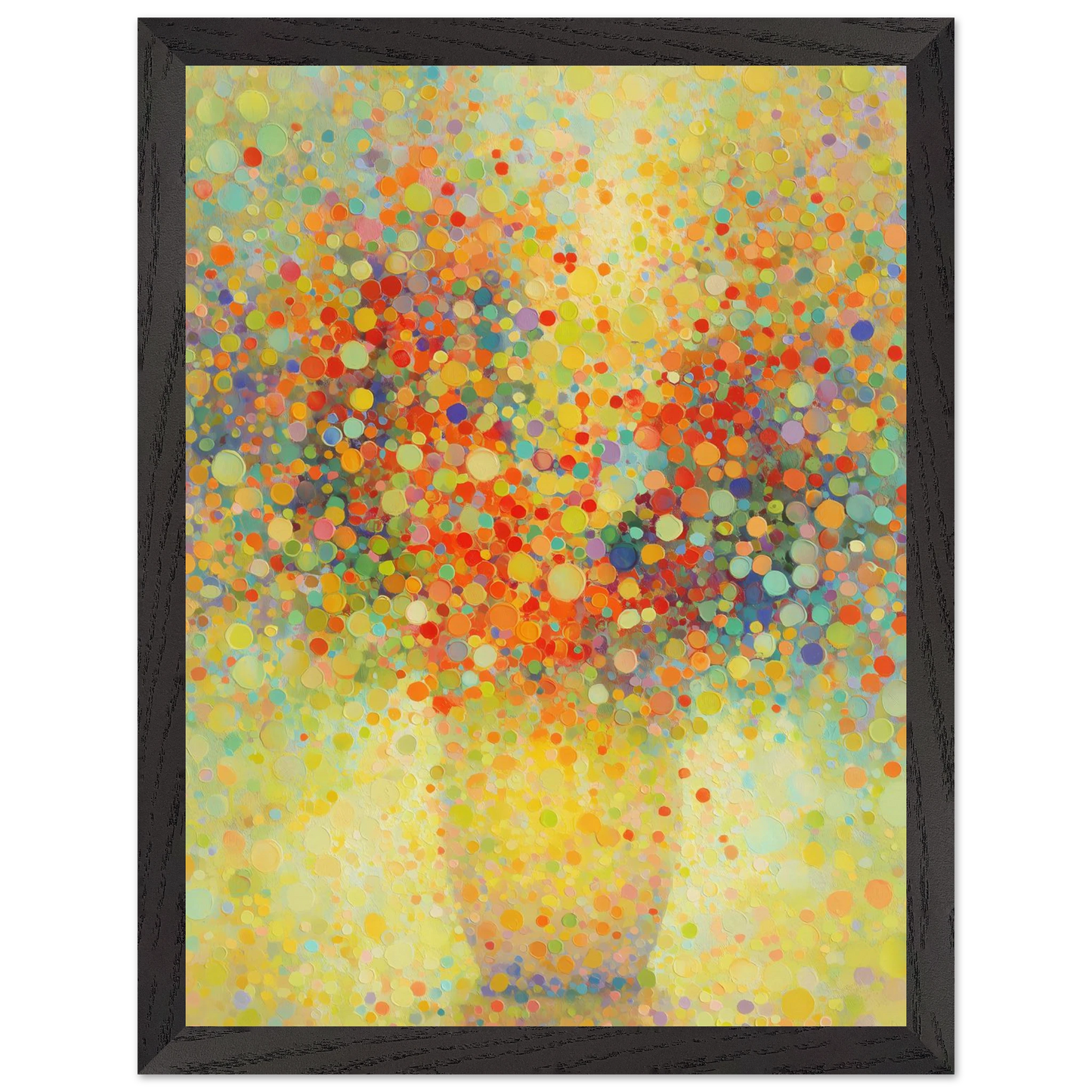 Floraison Pointilliste — tableau encadré bois — vue 4 — art mural STNCL
