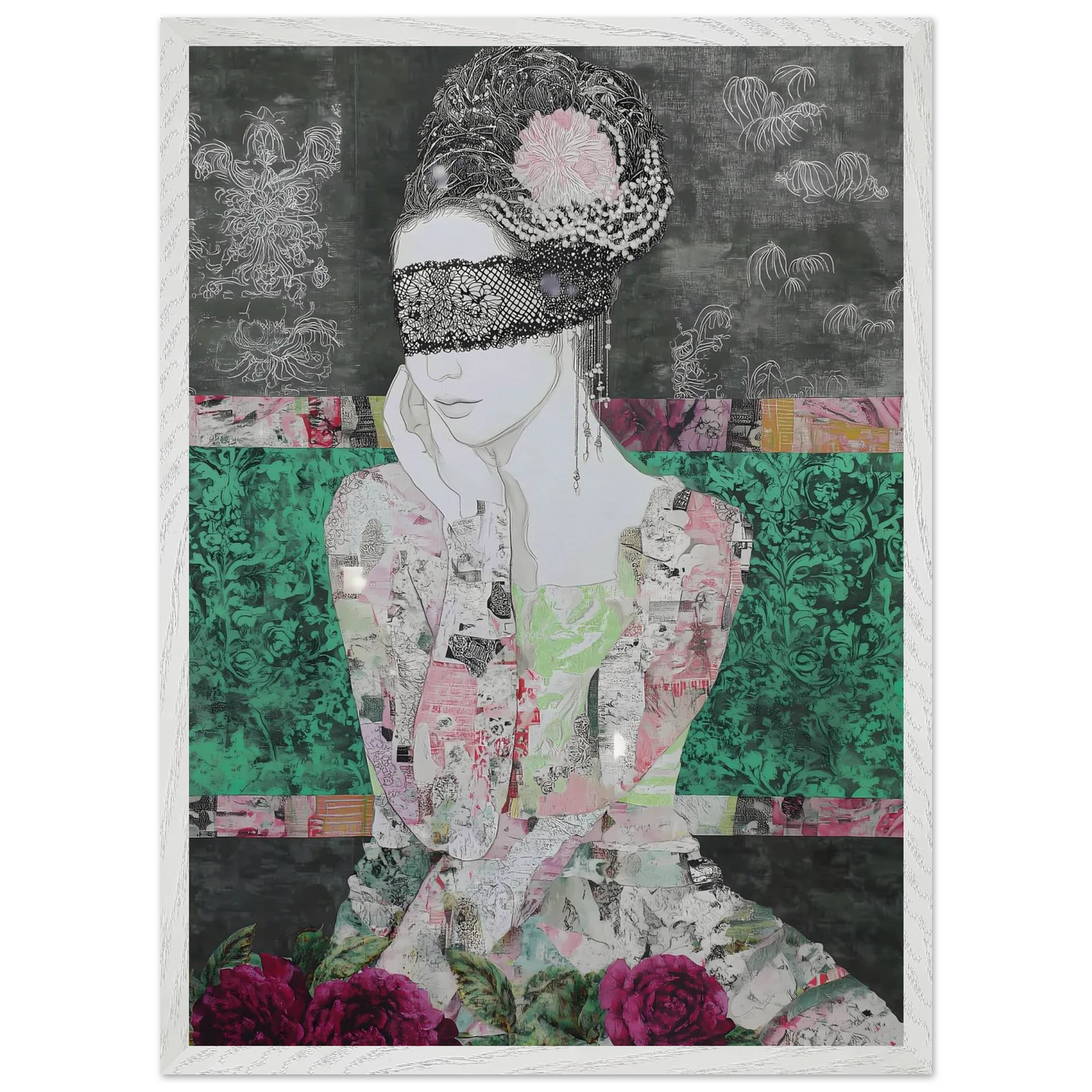 Dame de Dentelle — tableau encadré bois — vue 11 — art mural STNCL
