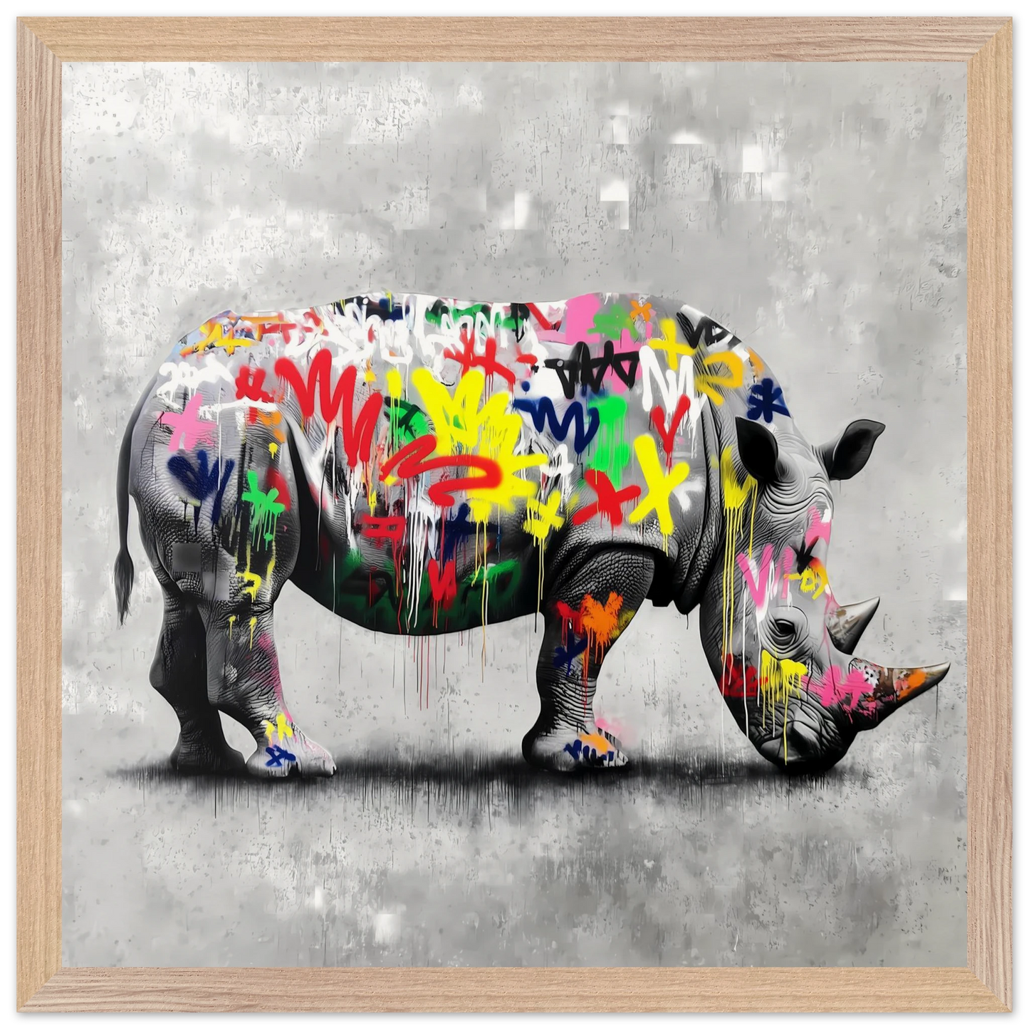 Rhinocéros Bombé — tableau encadré bois — vue 4 — art mural STNCL