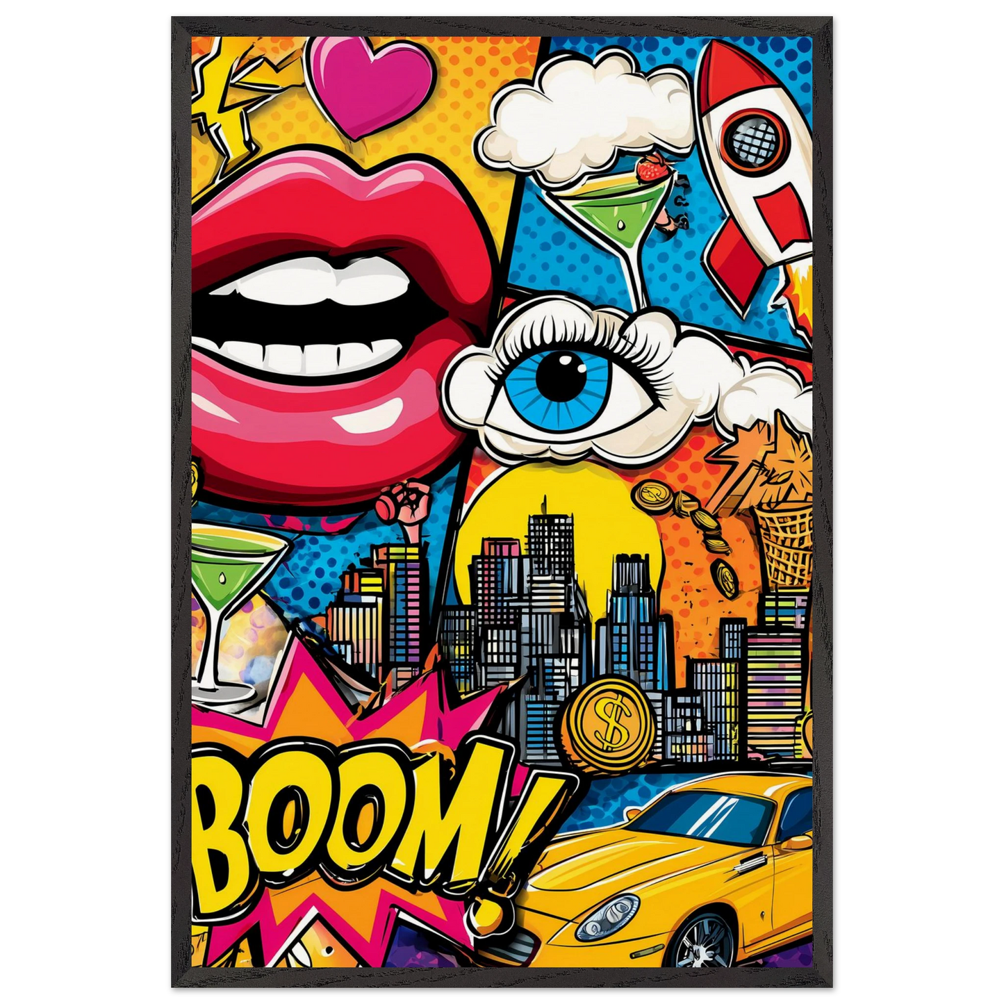 BOOM Pop Art — tableau encadre bois — vue 2 — art mural STNCL