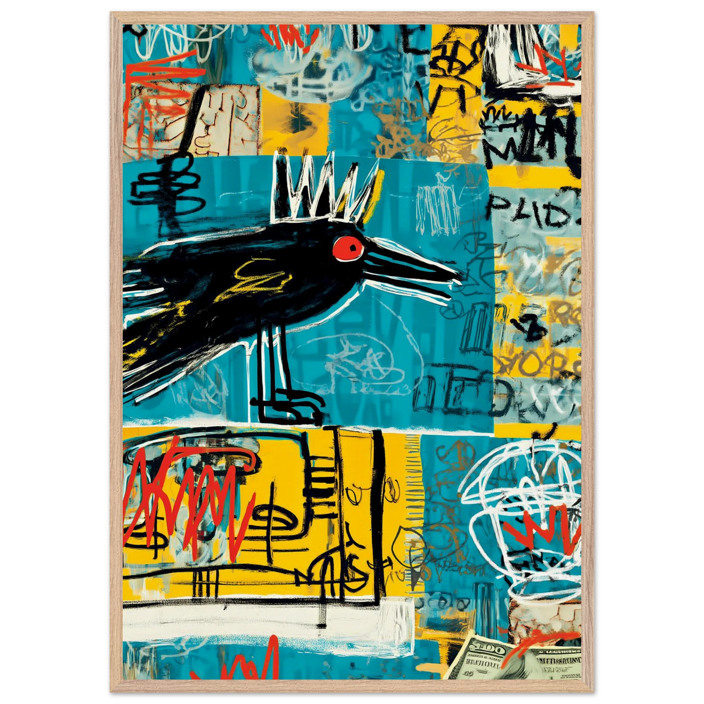 Corbeau Couronné — tableau encadré bois — vue 6 — art mural STNCL