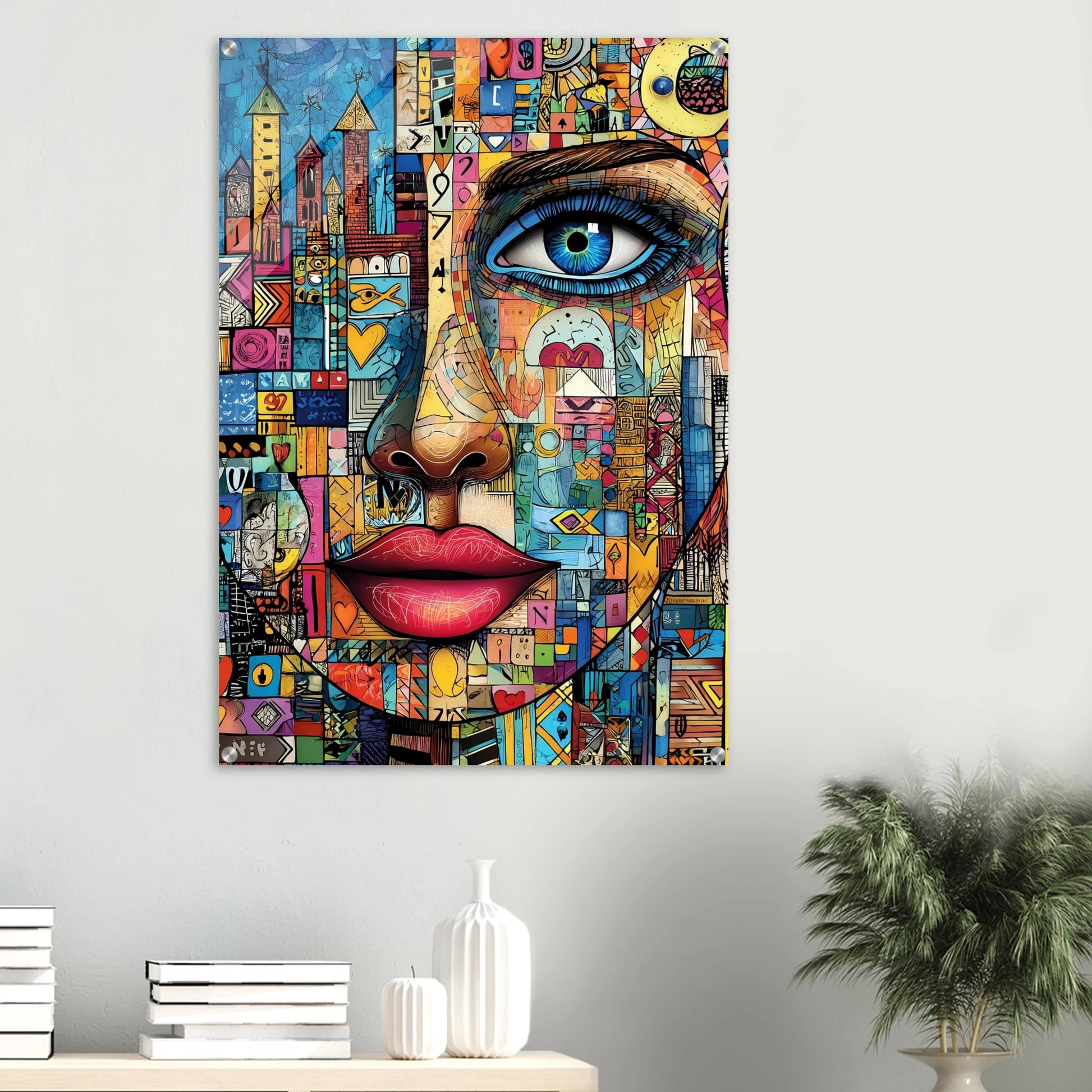 Visage Mosaïque — tableau plexiglas — vue 6 — art mural STNCL