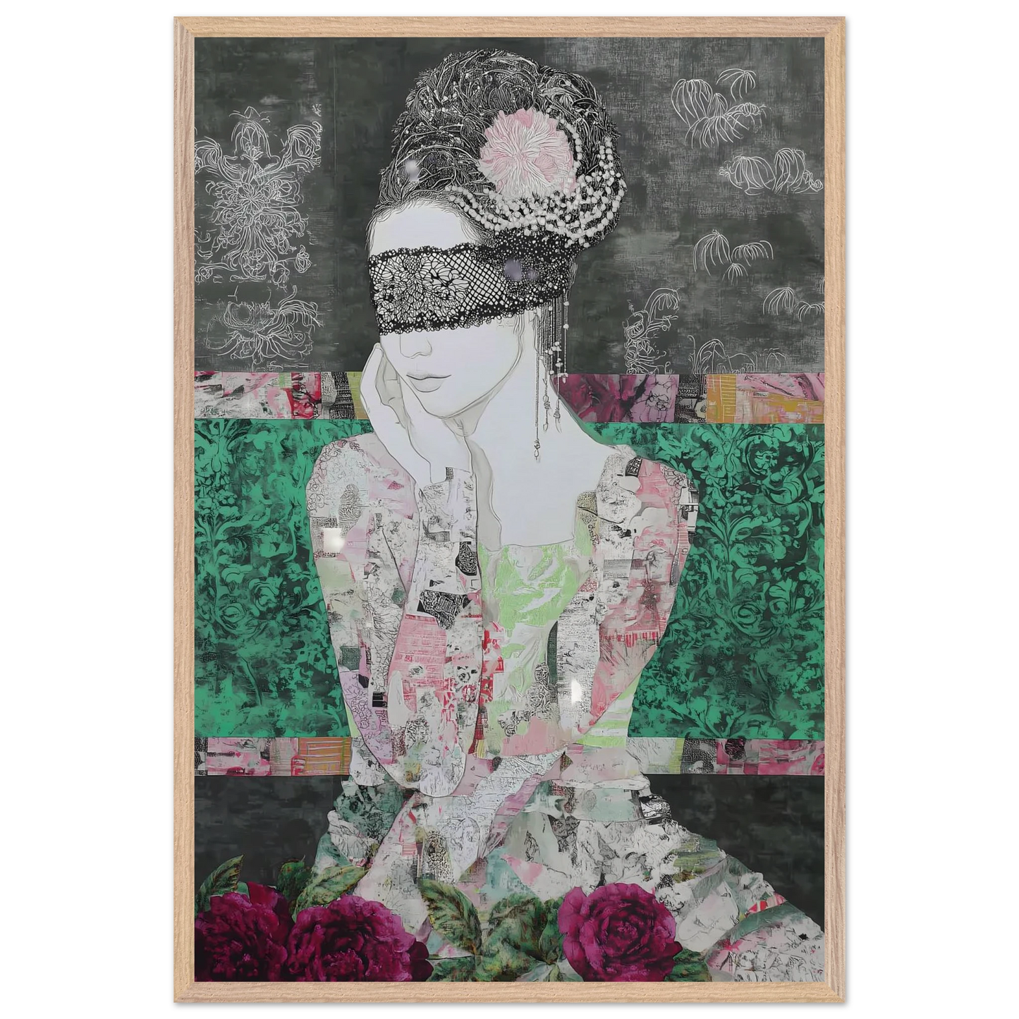 Dame de Dentelle — tableau encadré bois — vue 14 — art mural STNCL
