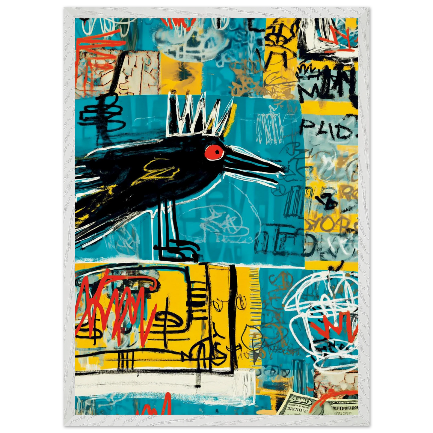 Corbeau Couronné — tableau encadré bois — vue 11 — art mural STNCL