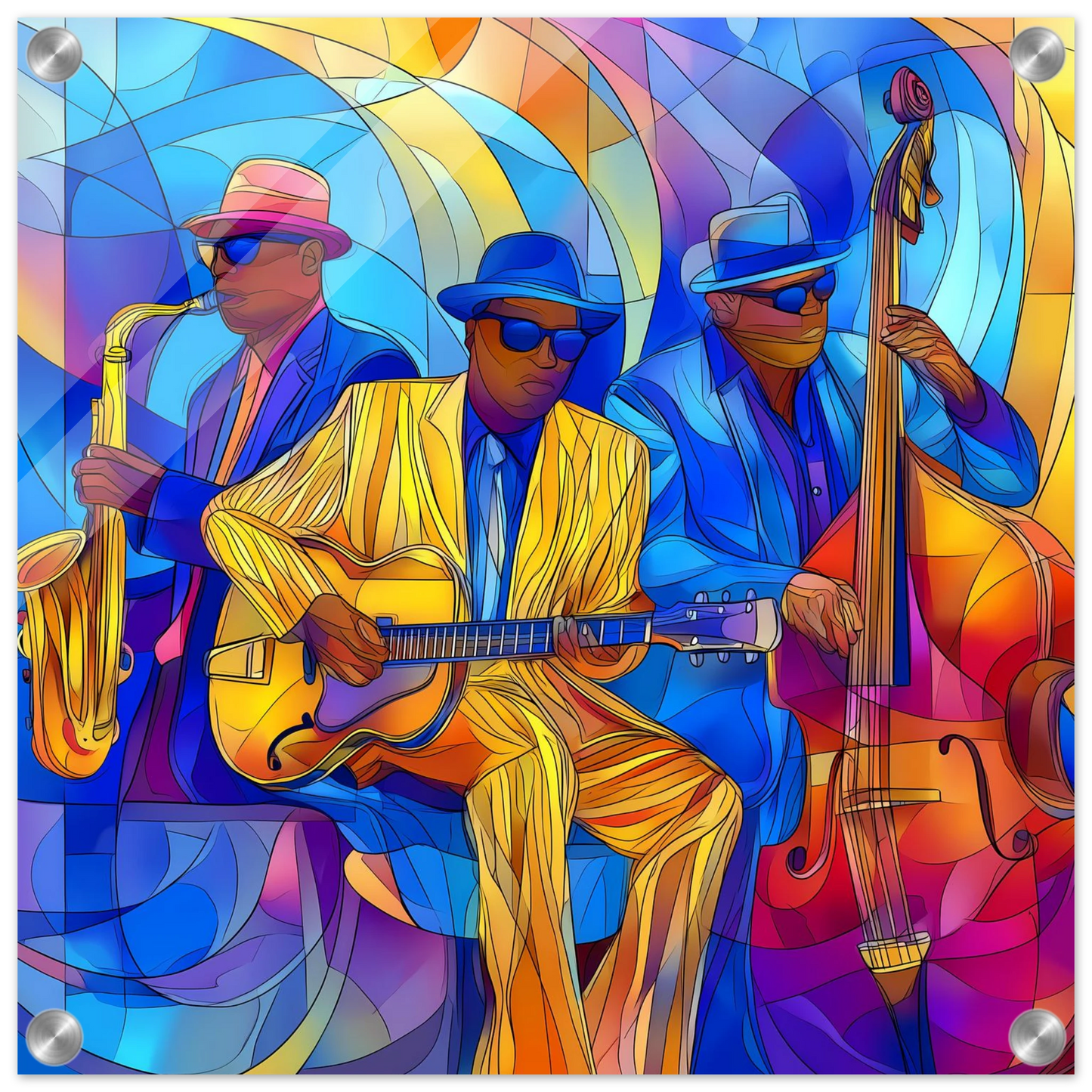 Trio de Jazz — tableau plexiglas — vue 4 — art mural STNCL
