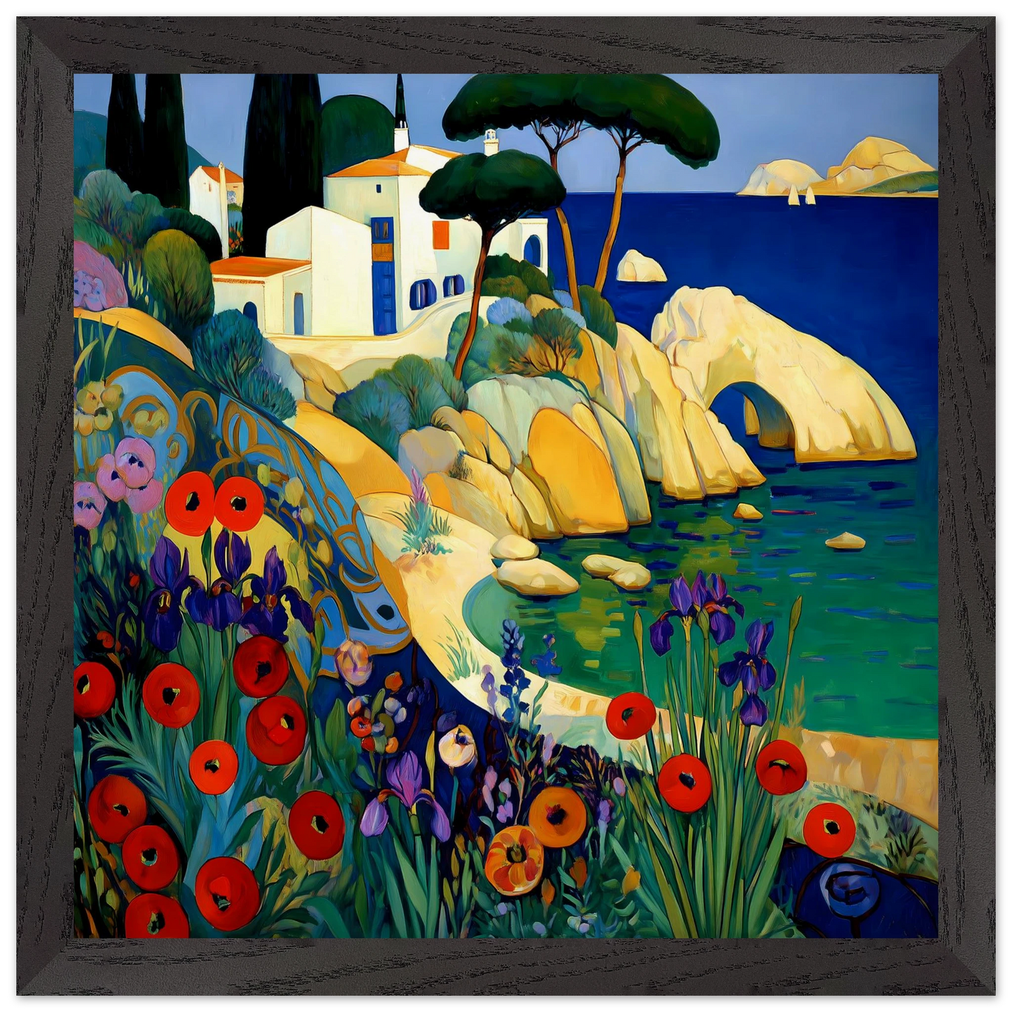 La Crique aux Coquelicots — tableau encadré bois — vue 2 — art mural STNCL