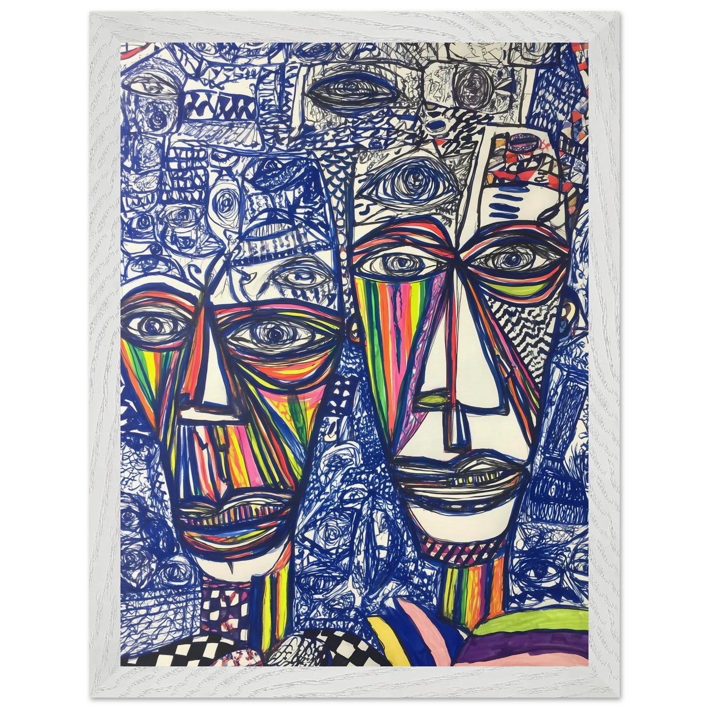 Deux Visages au Feutre — tableau encadré bois — vue 9 — art mural STNCL