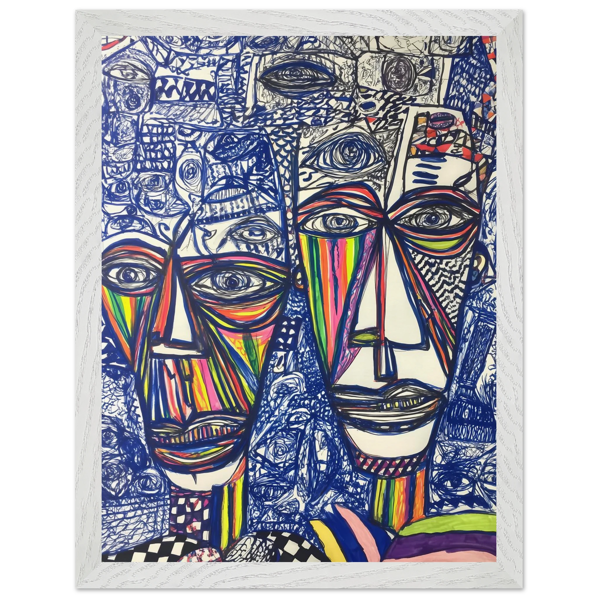 Deux Visages au Feutre — tableau encadré bois — vue 9 — art mural STNCL