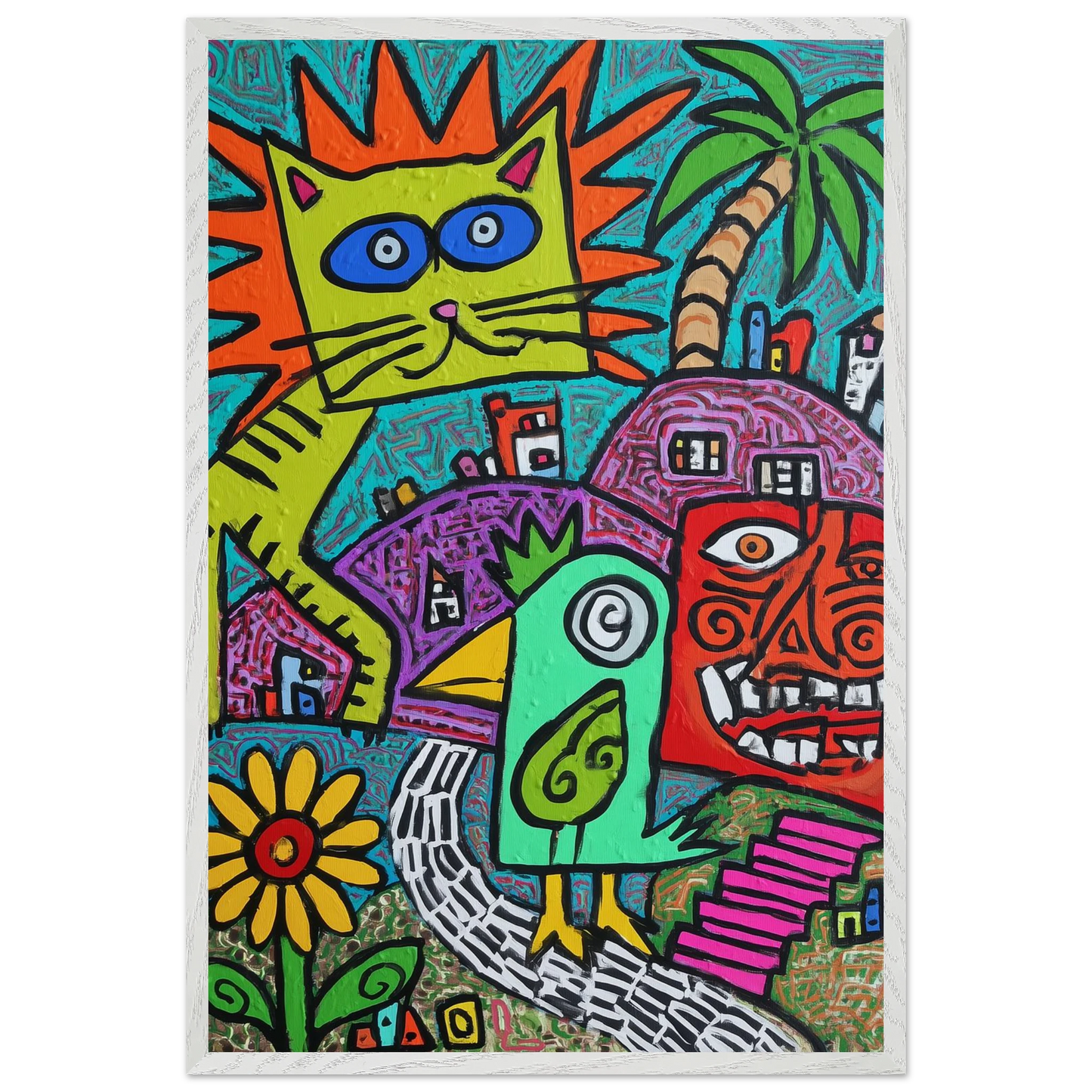 La Fête du Chat Solaire — tableau encadré bois — vue 8 — art mural STNCL