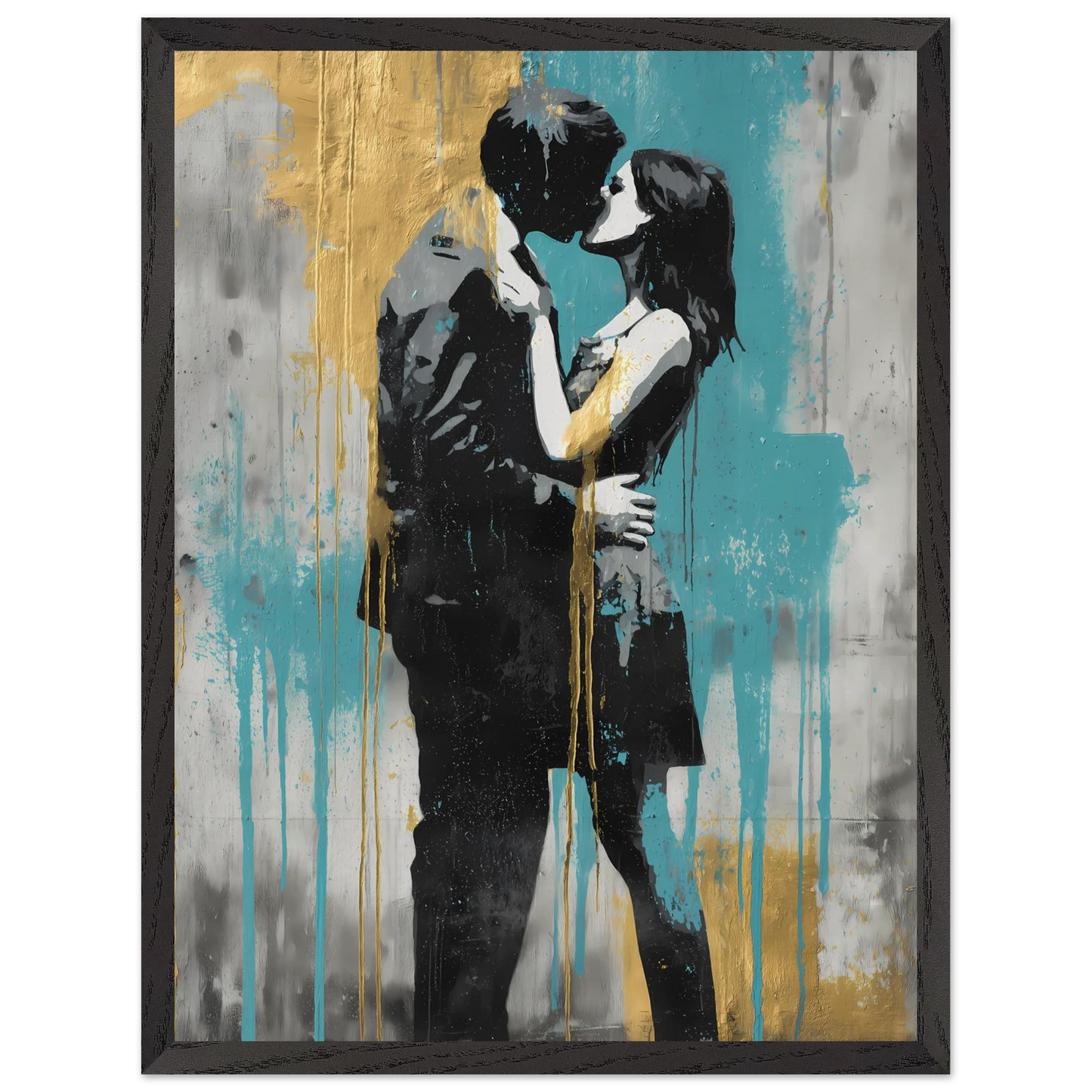 Baiser au Pochoir — tableau encadré bois — vue 15 — art mural STNCL