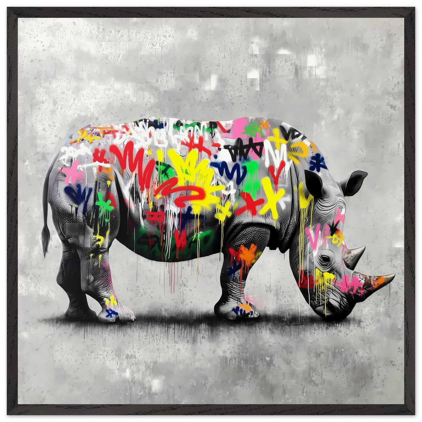 Rhinocéros Bombé — tableau encadré bois — art mural STNCL