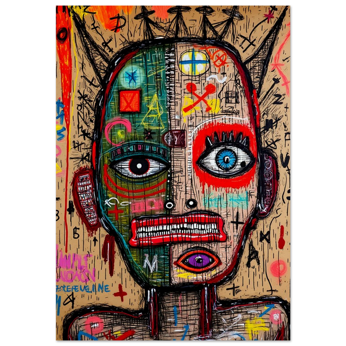 Visage Fragmenté Aux Symboles — affiche d'art — art mural STNCL