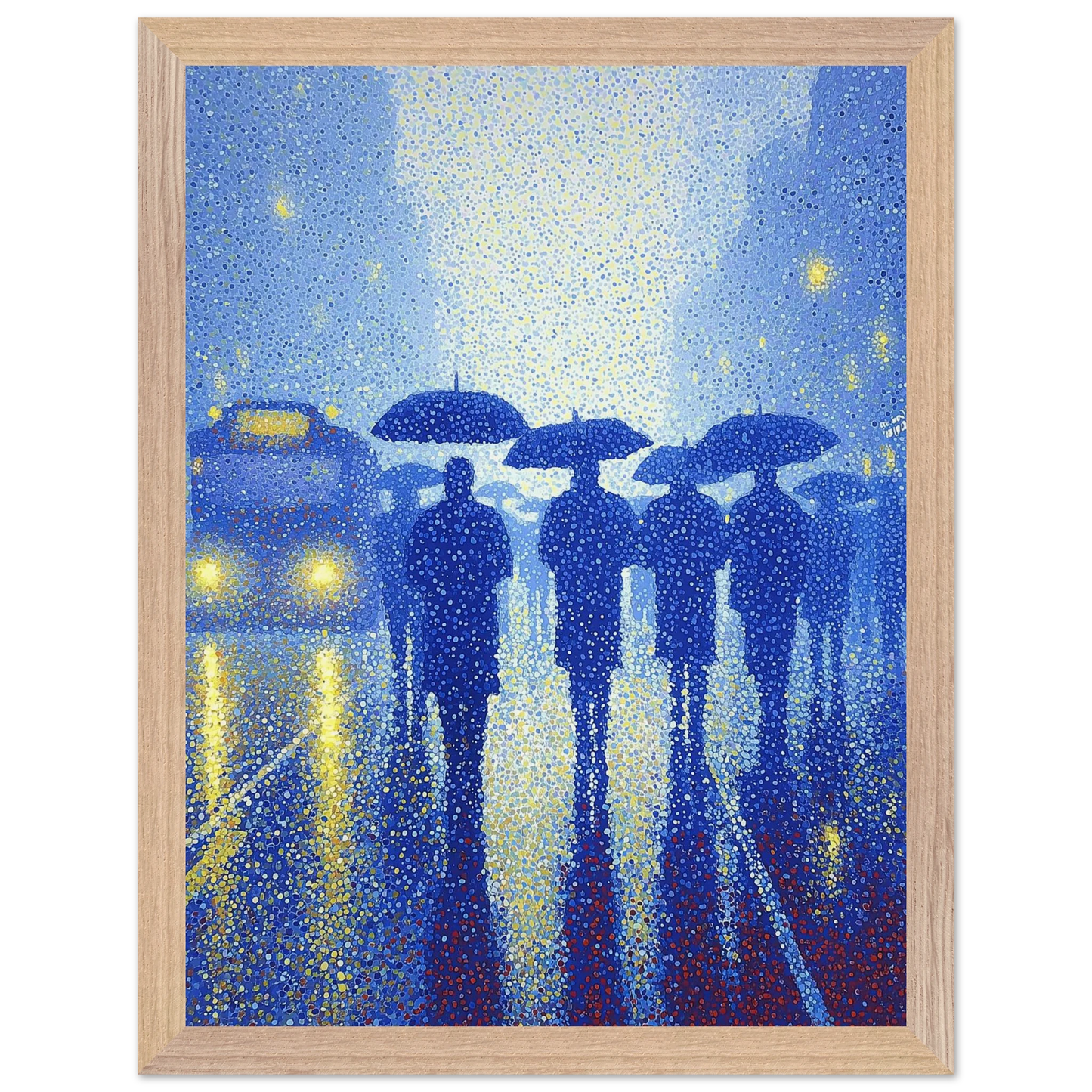 Pluie de Néon Bleu — tableau encadré bois — vue 14 — art mural STNCL