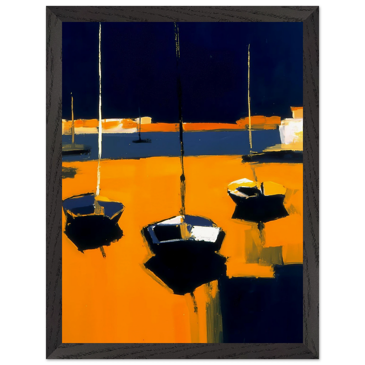 Barques au Soleil Couchant — tableau encadré bois — vue 4 — art mural STNCL