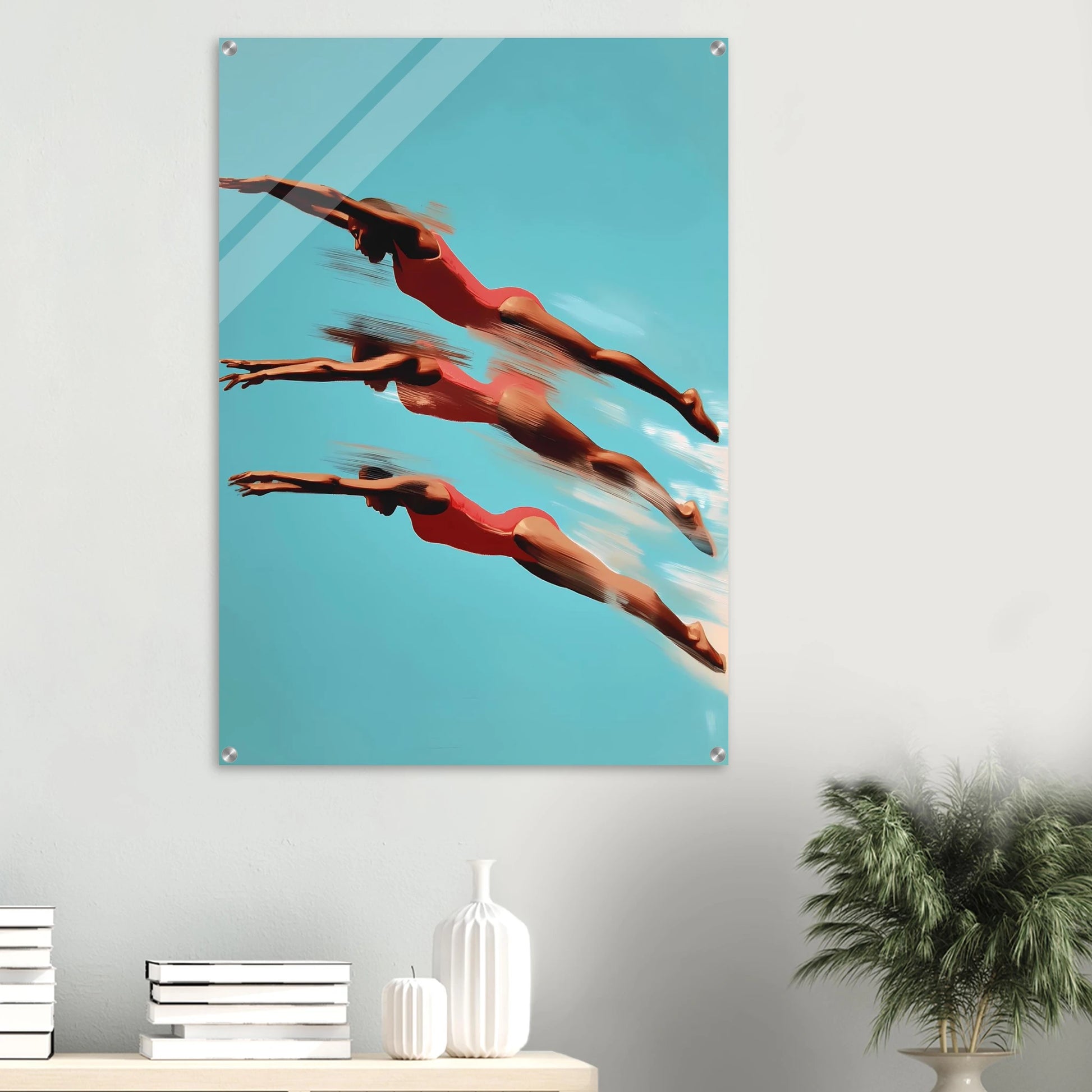 Trois Plongeuses — tableau plexiglas — vue 6 — art mural STNCL