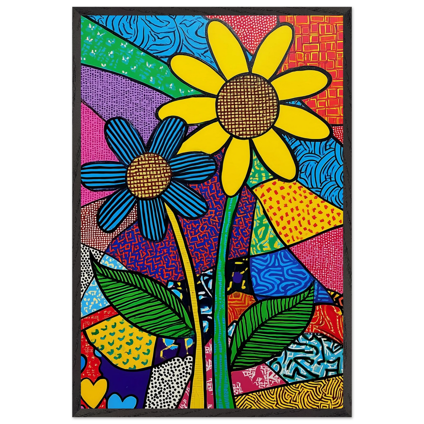 Deux Fleurs en Fête — tableau encadre bois — vue 2 — art mural STNCL