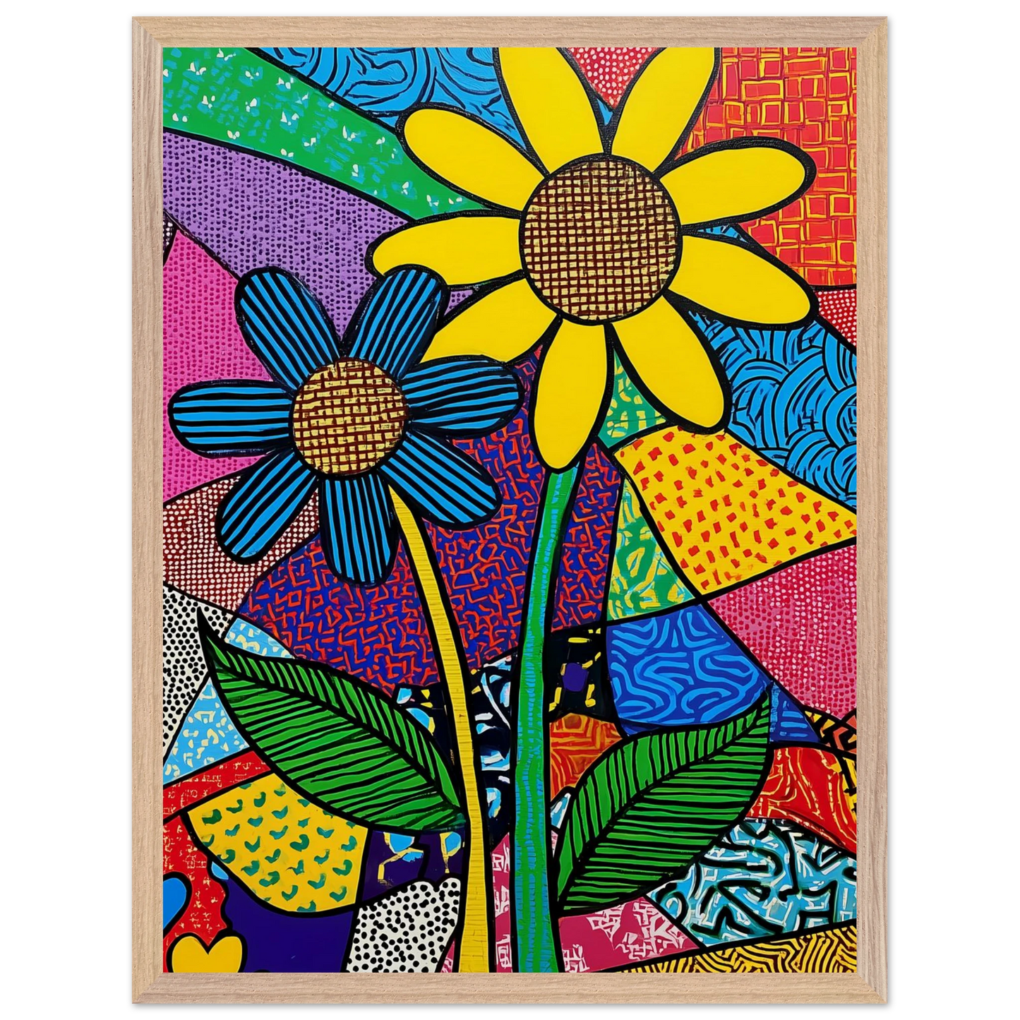Deux Fleurs en Fête — tableau encadre bois — vue 3 — art mural STNCL