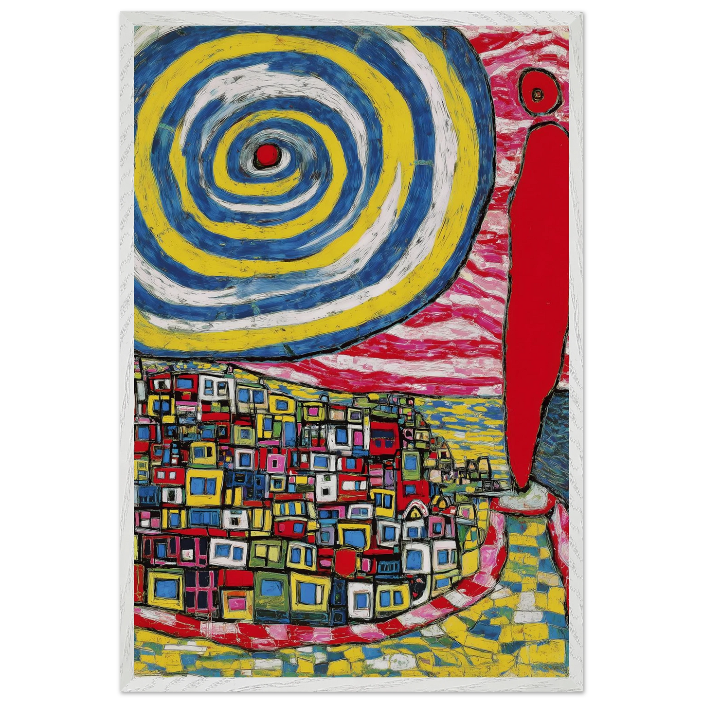 La Spirale et les Maisons — tableau encadré bois — vue 7 — art mural STNCL