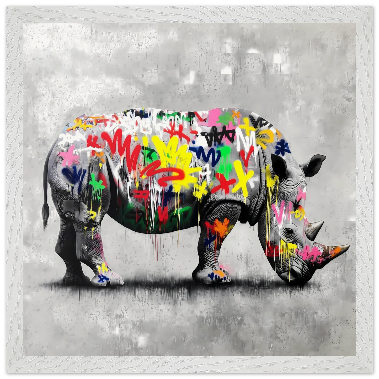 Rhinocéros Bombé — tableau encadré bois — vue 9 — art mural STNCL