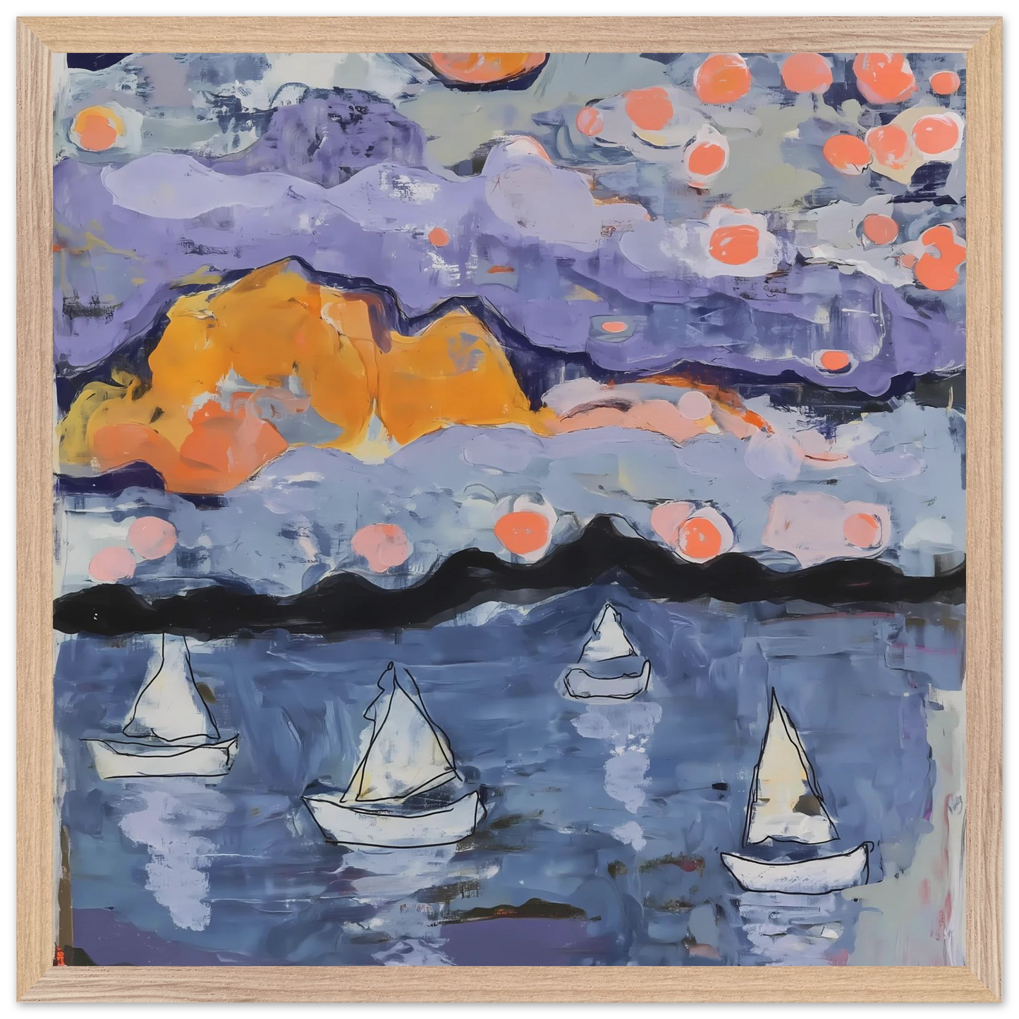 Voiles dans la Baie — tableau encadré bois — vue 3 — art mural STNCL
