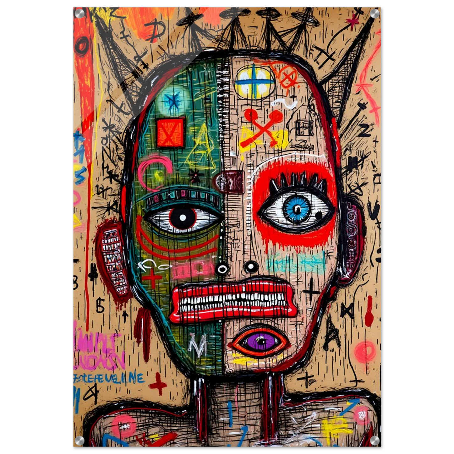 Visage Fragmenté Aux Symboles — tableau plexiglas — art mural STNCL