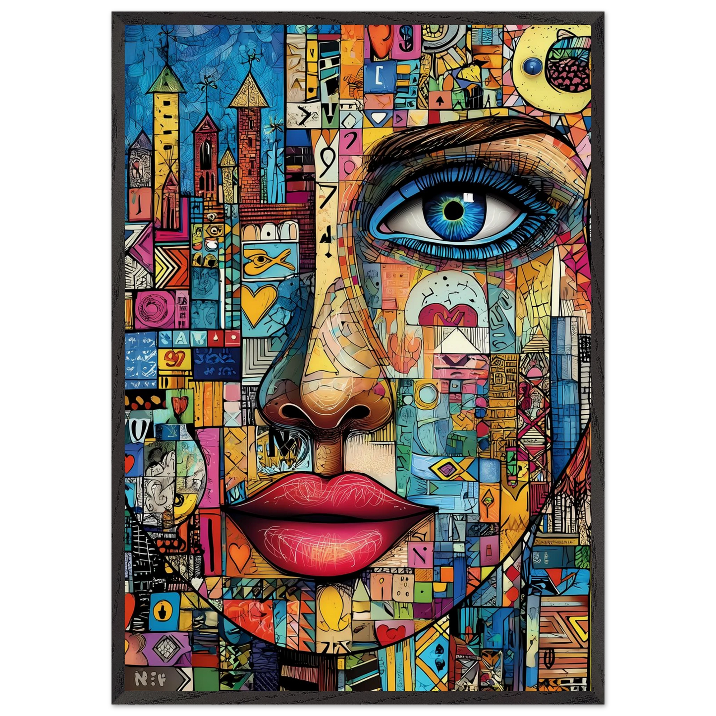 Visage Mosaïque — tableau encadré bois — art mural STNCL