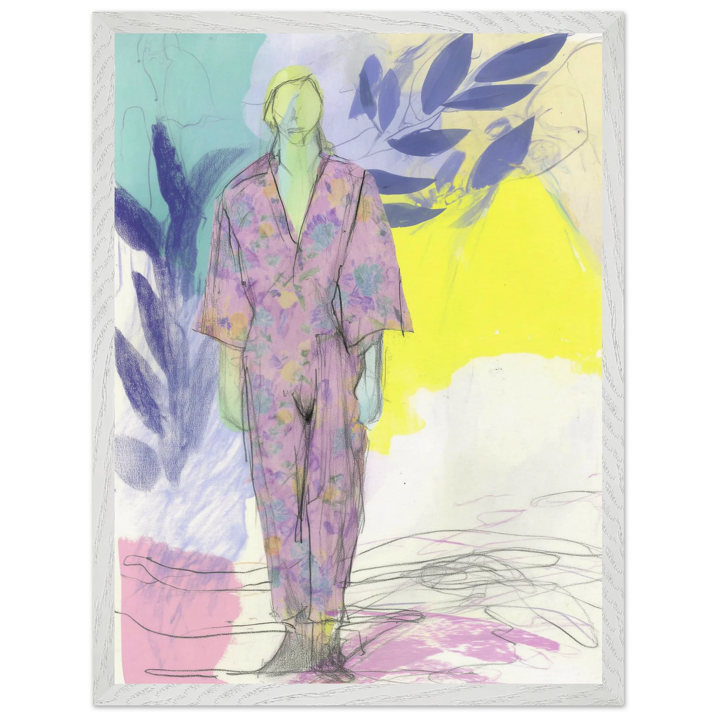 Kimono Fleuri sous les Feuilles — tableau encadré bois — vue 7 — art mural STNCL