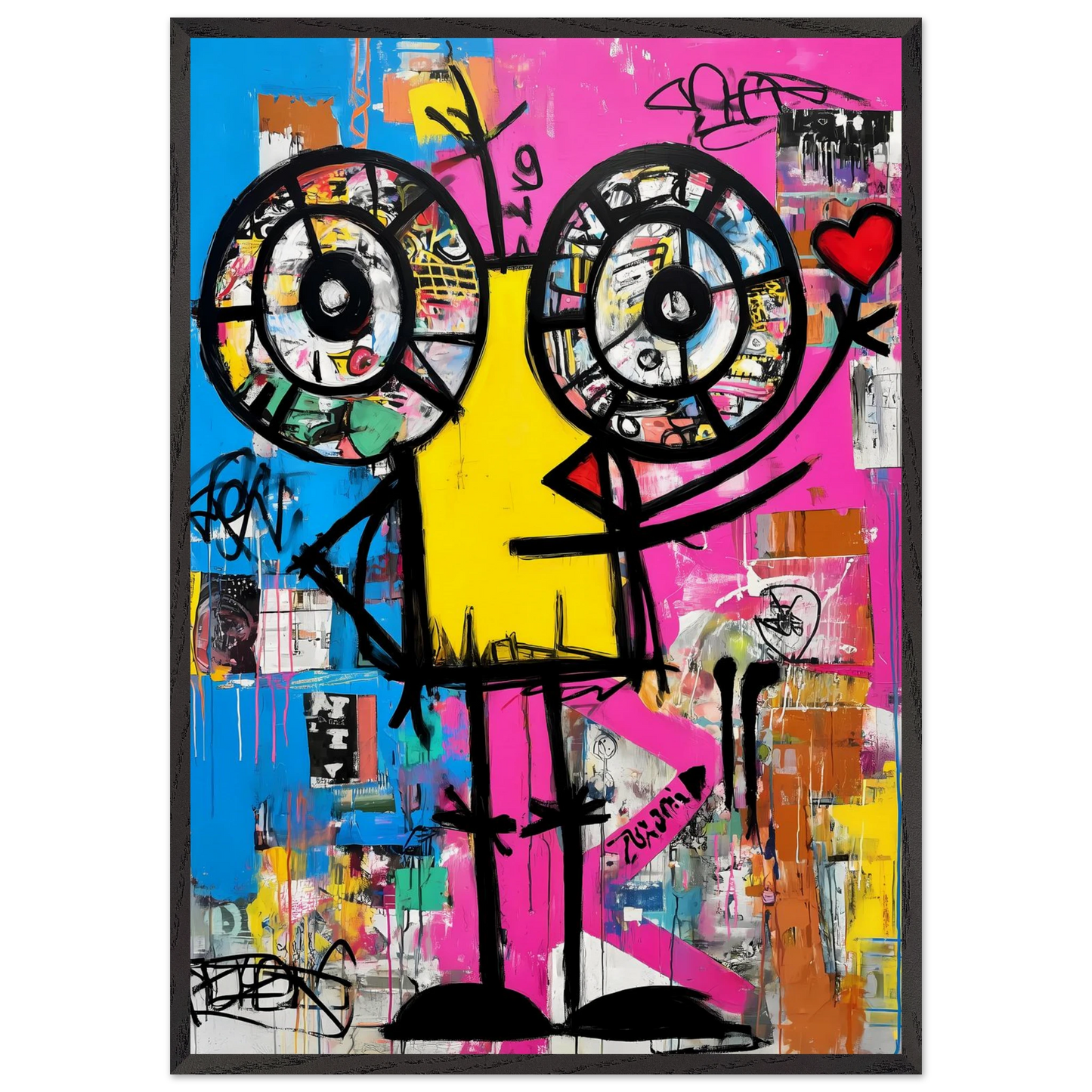Petit Monstre au Cœur — tableau encadré bois — art mural STNCL