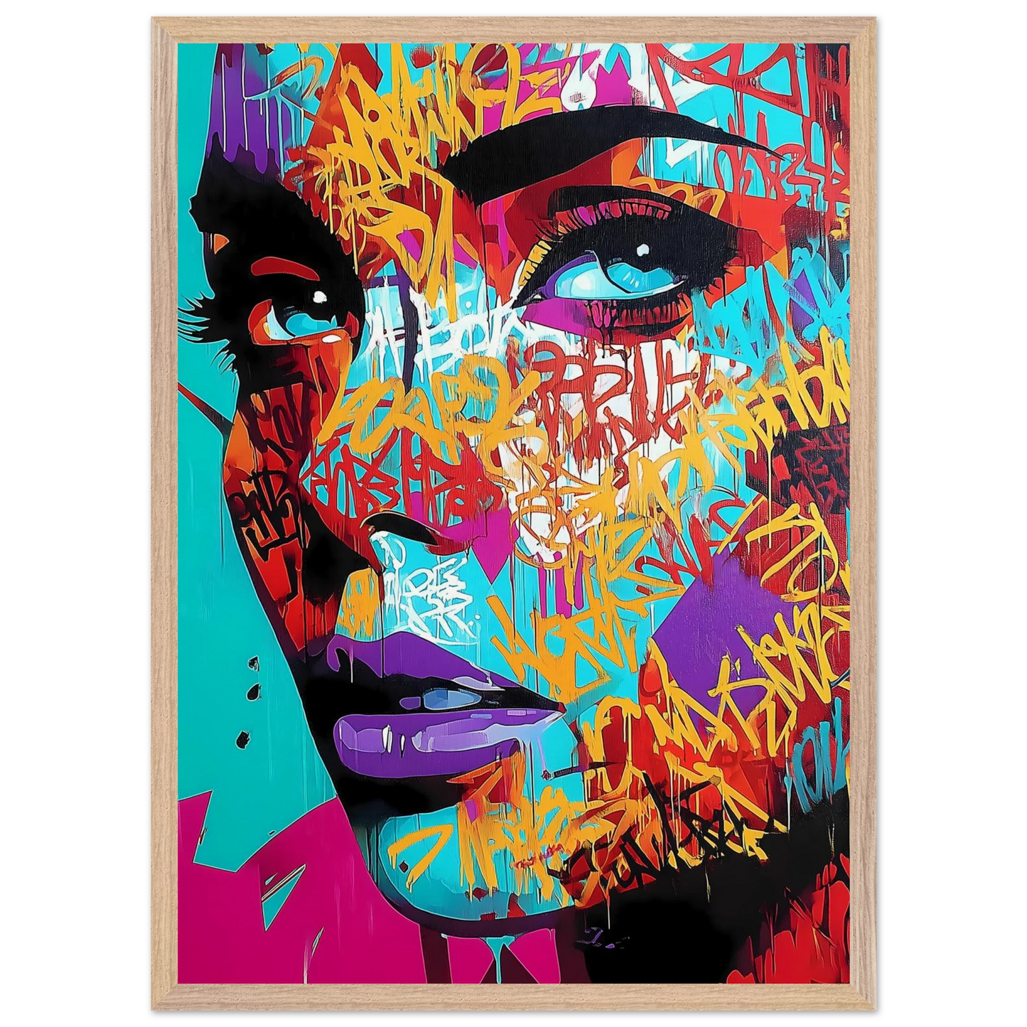 Lettres sur le Visage — tableau encadré bois — vue 13 — art mural STNCL