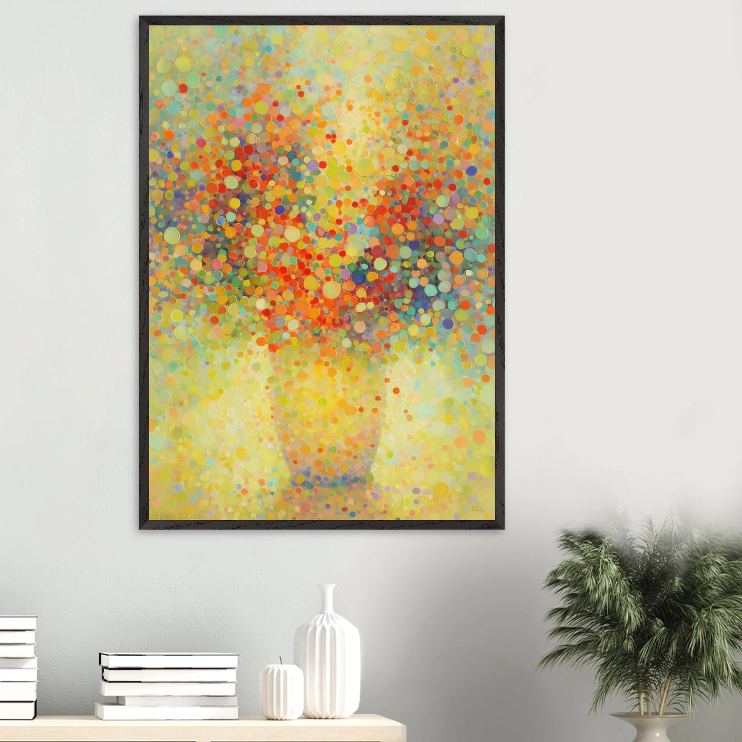 Floraison Pointilliste — tableau encadré bois — vue 16 — art mural STNCL