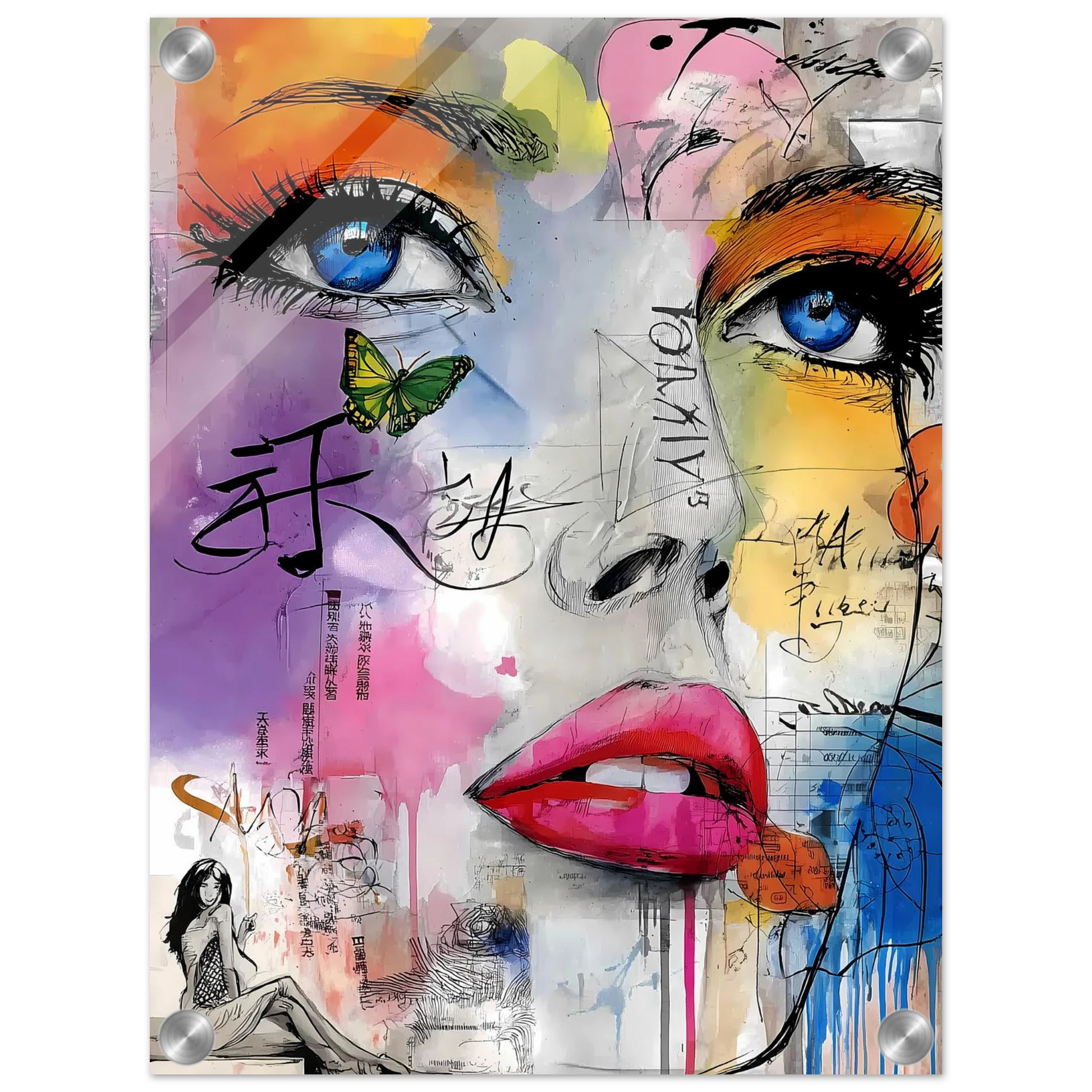 Papillon et Idéogrammes — tableau plexiglas — vue 3 — art mural STNCL