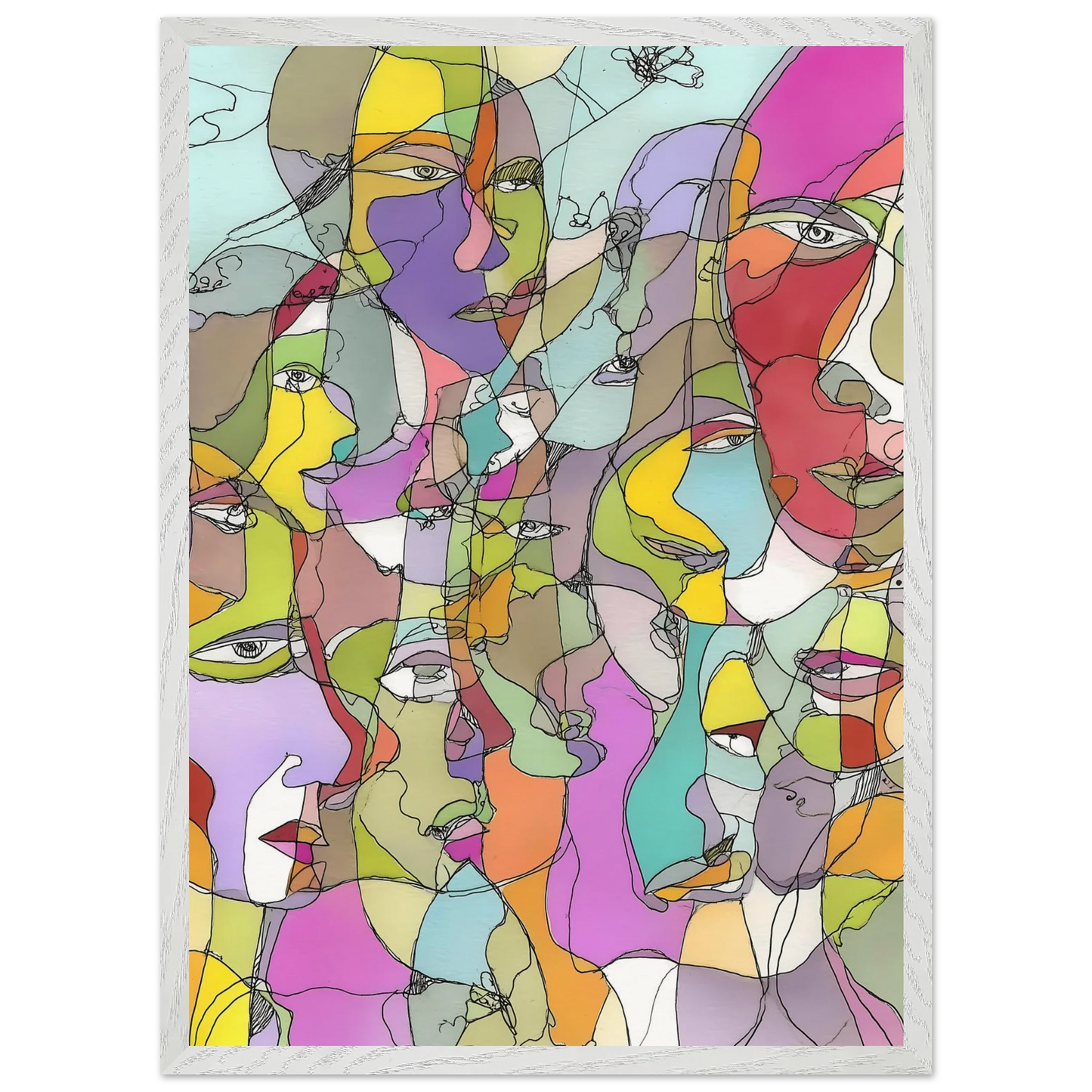 Visages Entrelacés — tableau encadre bois — vue 11 — art mural STNCL