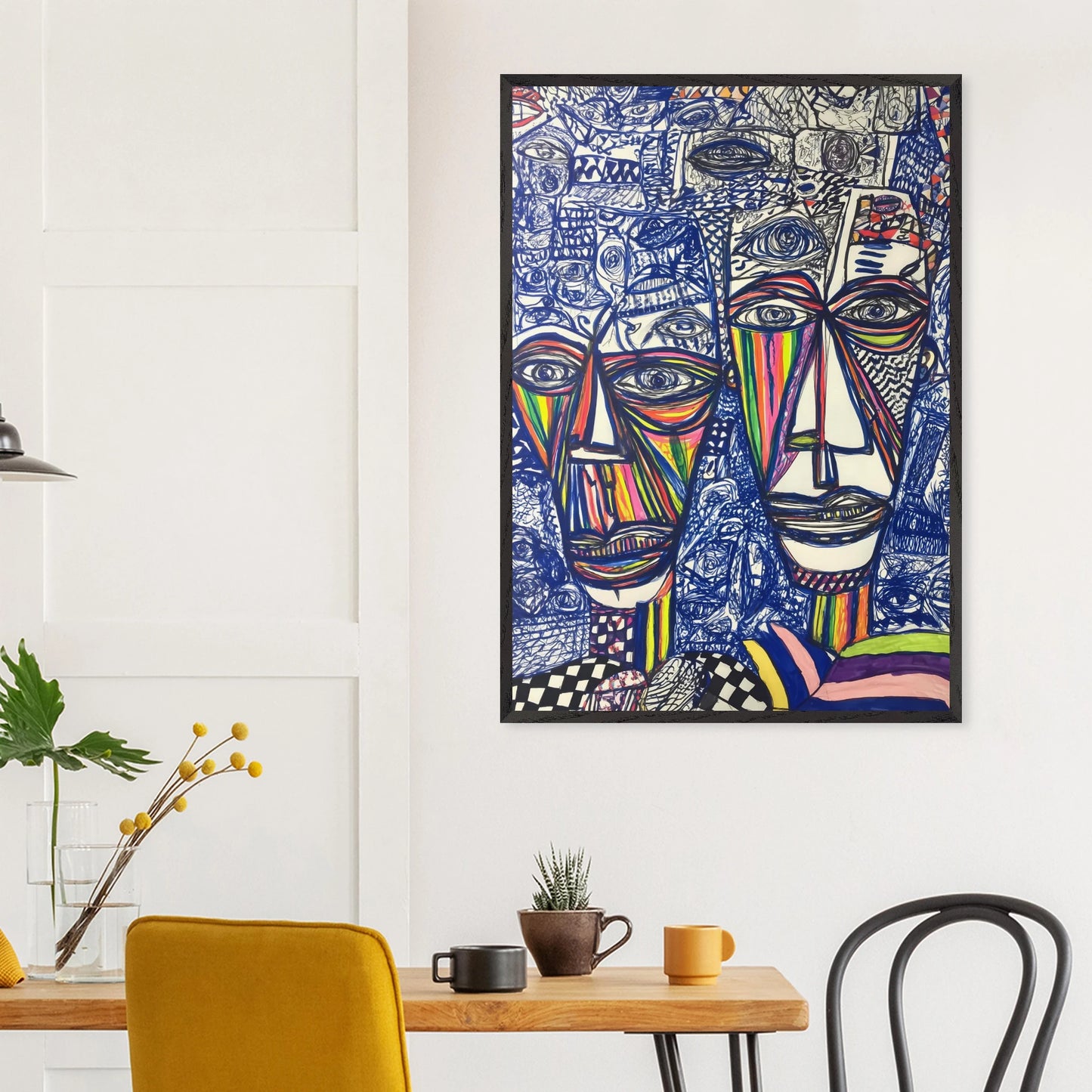 Deux Visages au Feutre — tableau encadré bois — vue 18 — art mural STNCL