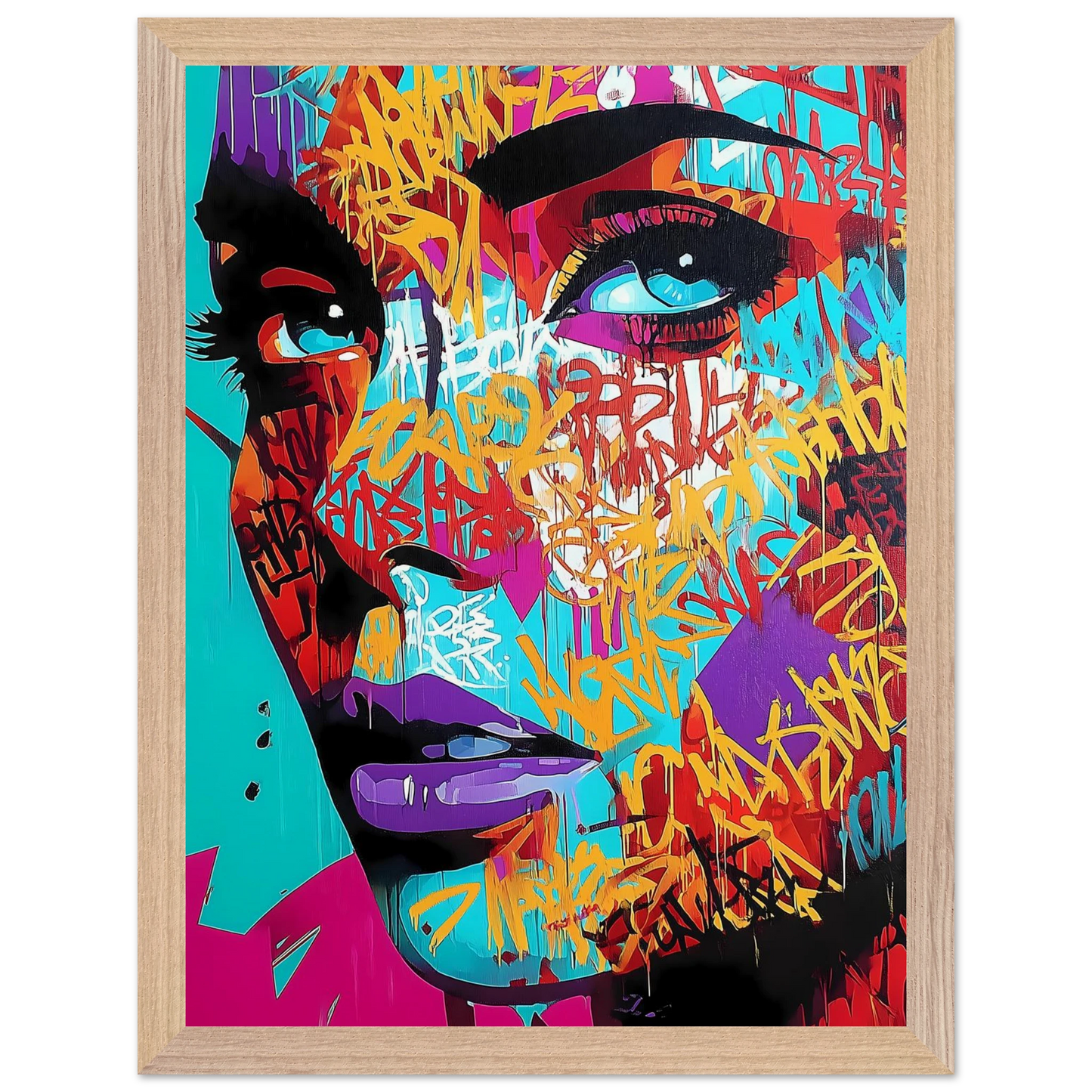 Lettres sur le Visage — tableau encadré bois — vue 12 — art mural STNCL
