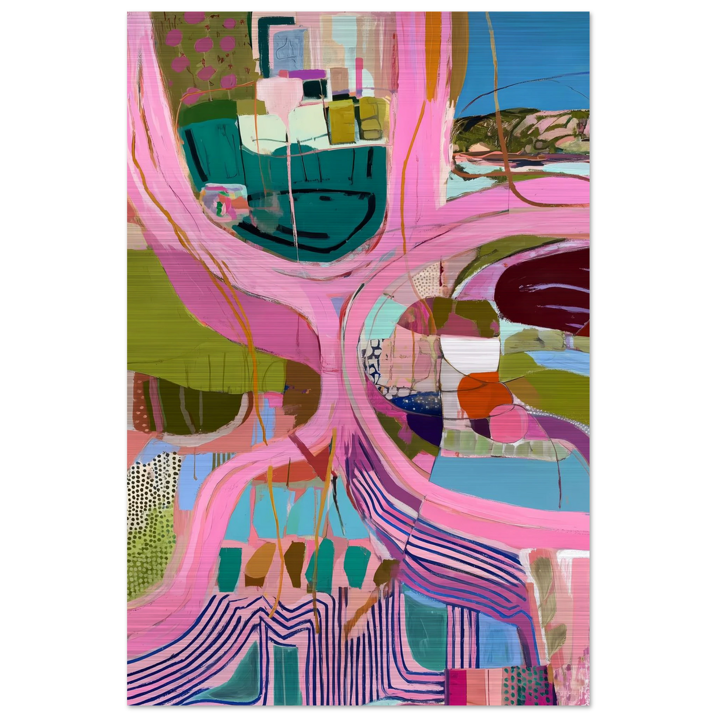 Méandres Roses — tableau aluminium — vue 3 — art mural STNCL
