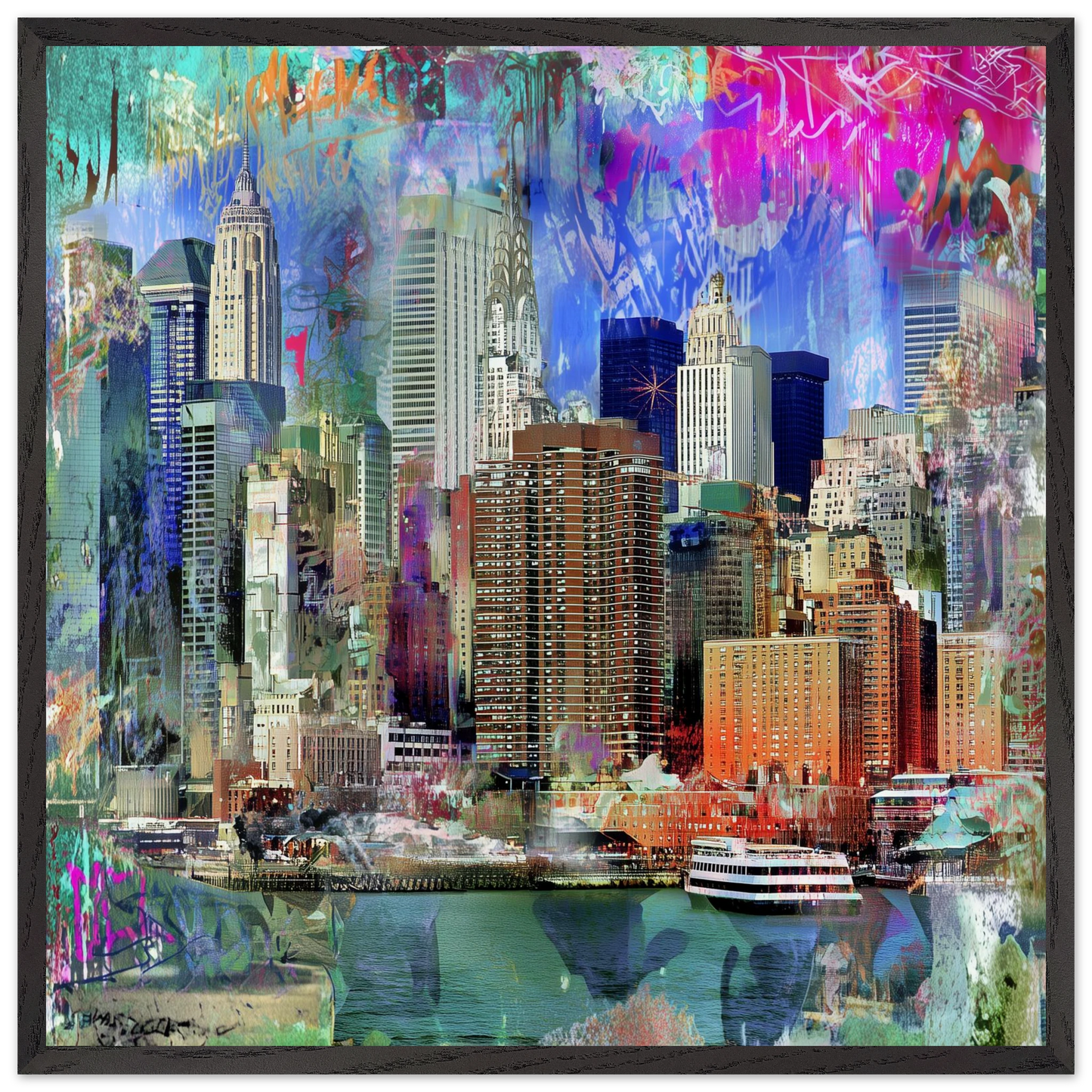 Manhattan Explosion Chromatique — tableau encadré bois — art mural STNCL