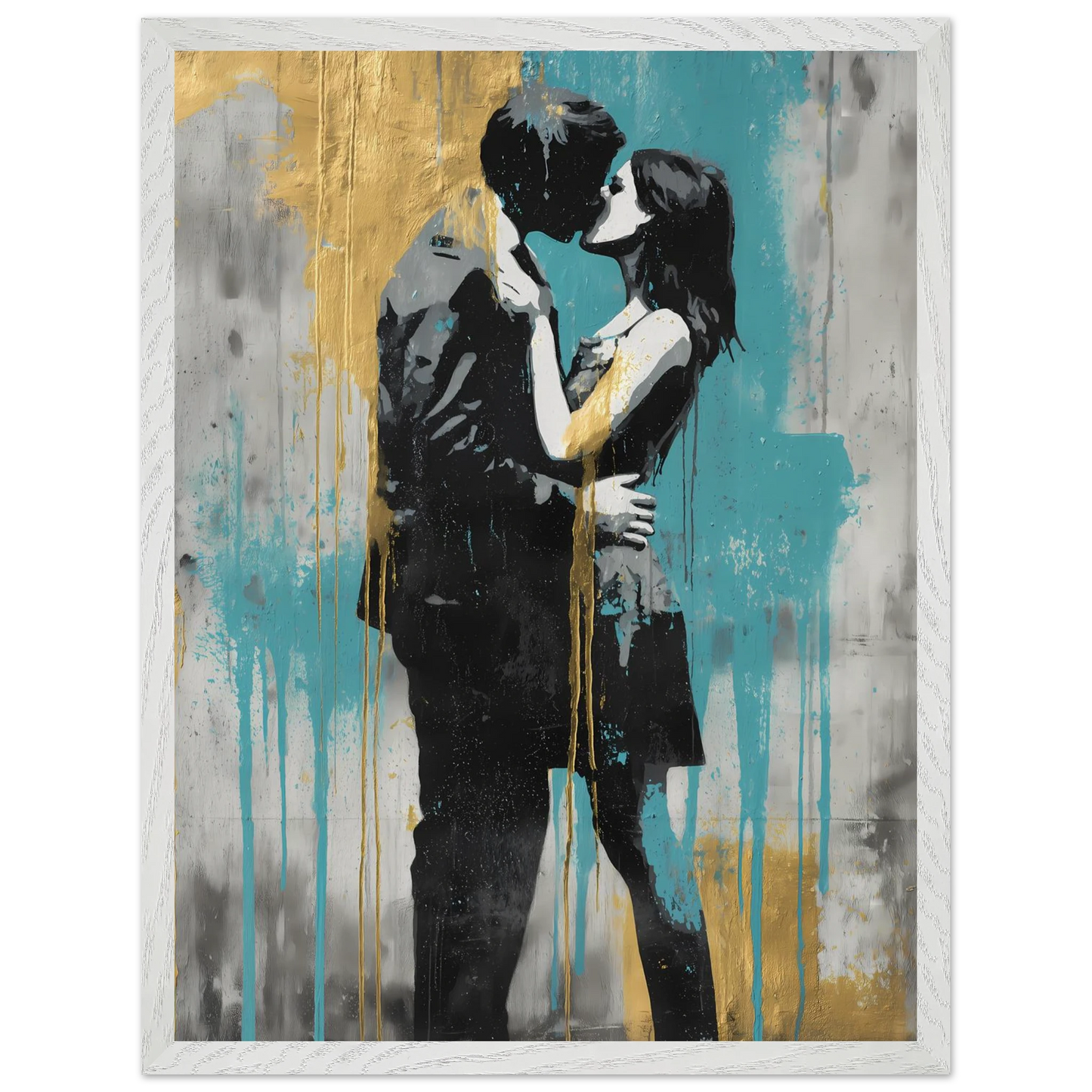 Baiser au Pochoir — tableau encadré bois — vue 8 — art mural STNCL