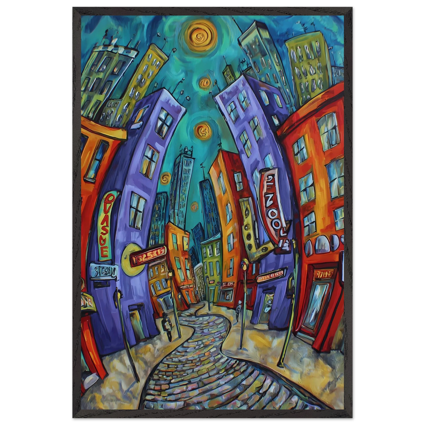 Ville Tourbillon — tableau encadre bois — vue 2 — art mural STNCL
