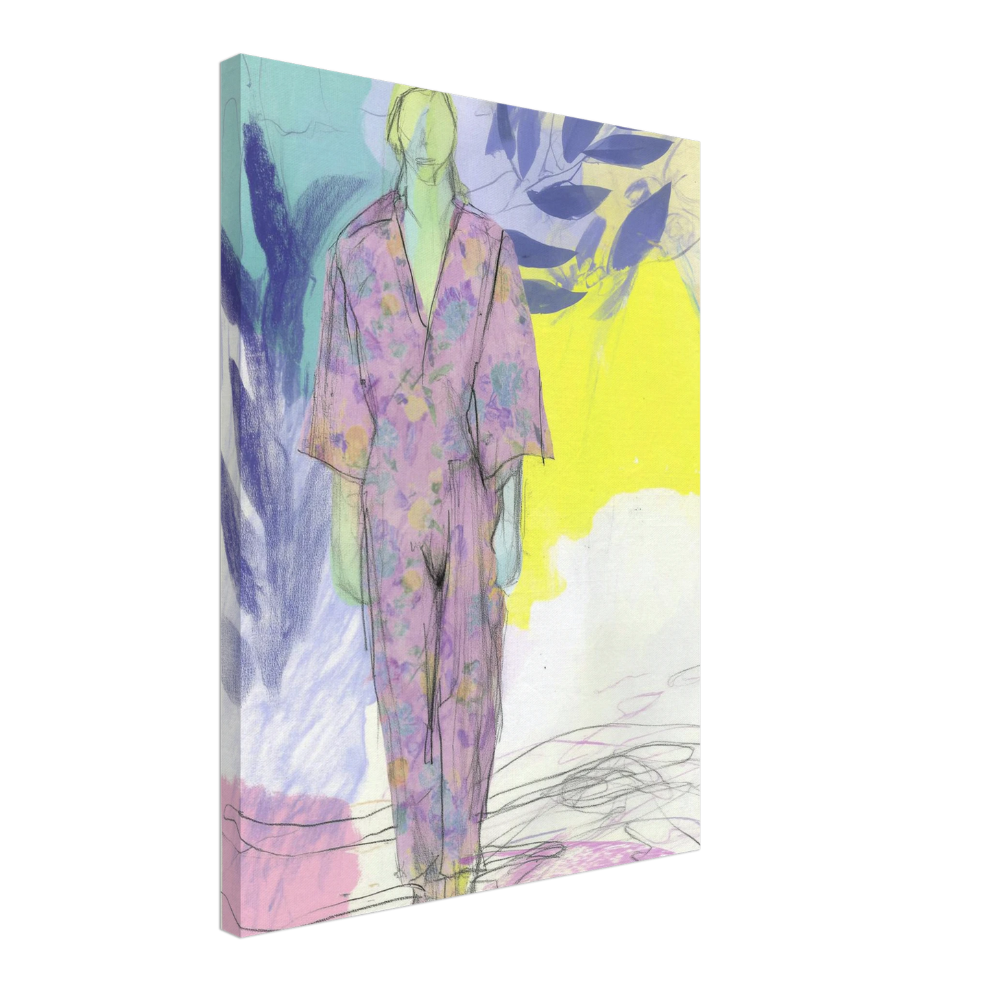 Kimono Fleuri sous les Feuilles — tableau sur toile — vue 2 — art mural STNCL