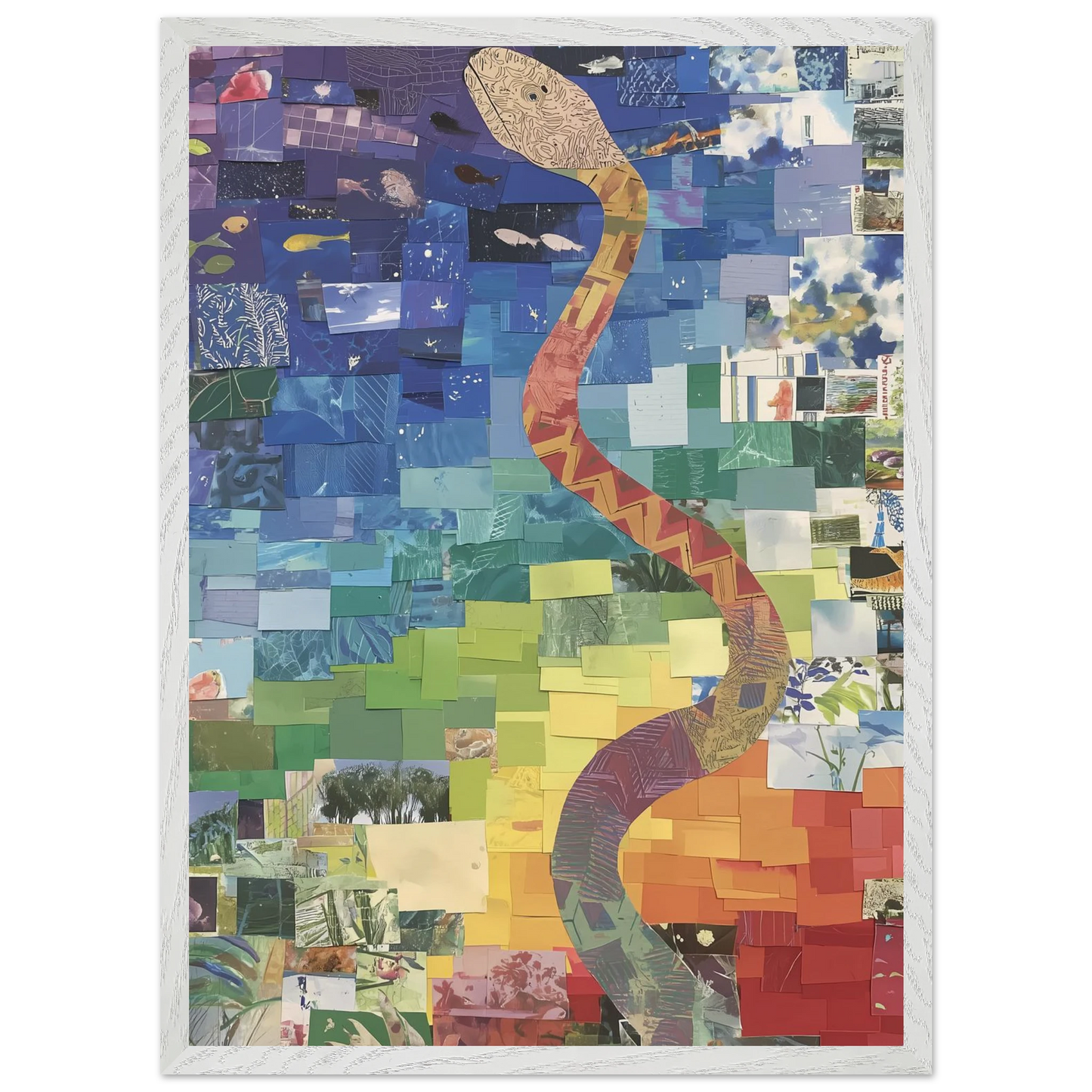 Serpent des Saisons — tableau encadré bois — vue 11 — art mural STNCL
