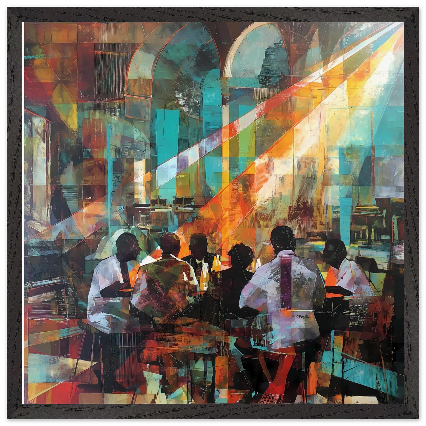 Rencontre au Café — tableau encadre bois — vue 12 — art mural STNCL
