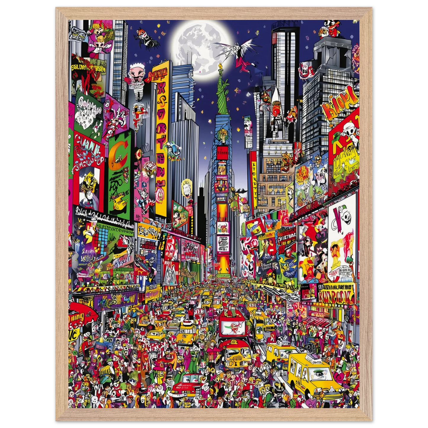 Times Square en Fête — tableau encadre bois — vue 3 — art mural STNCL