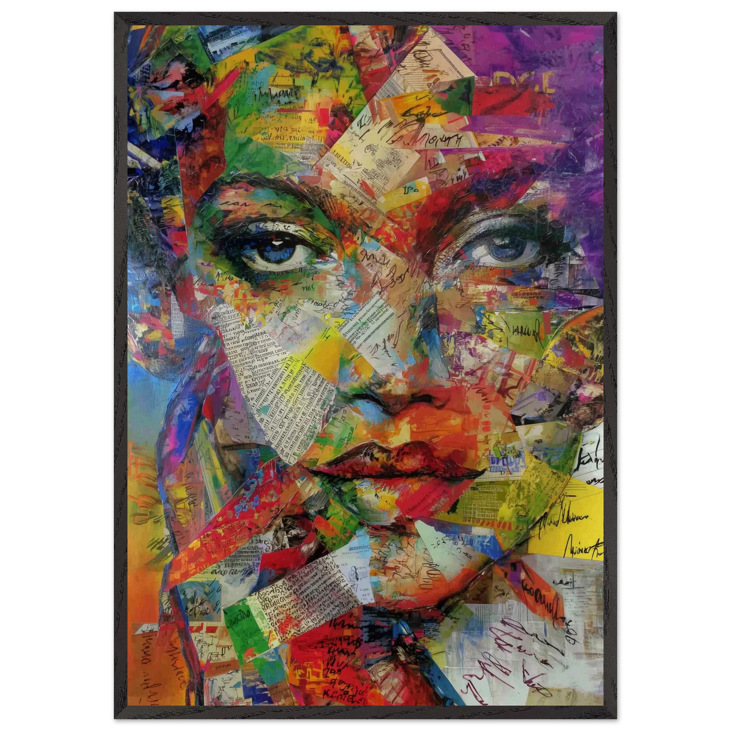 Visage Entre Les Mots — tableau encadré bois — art mural STNCL