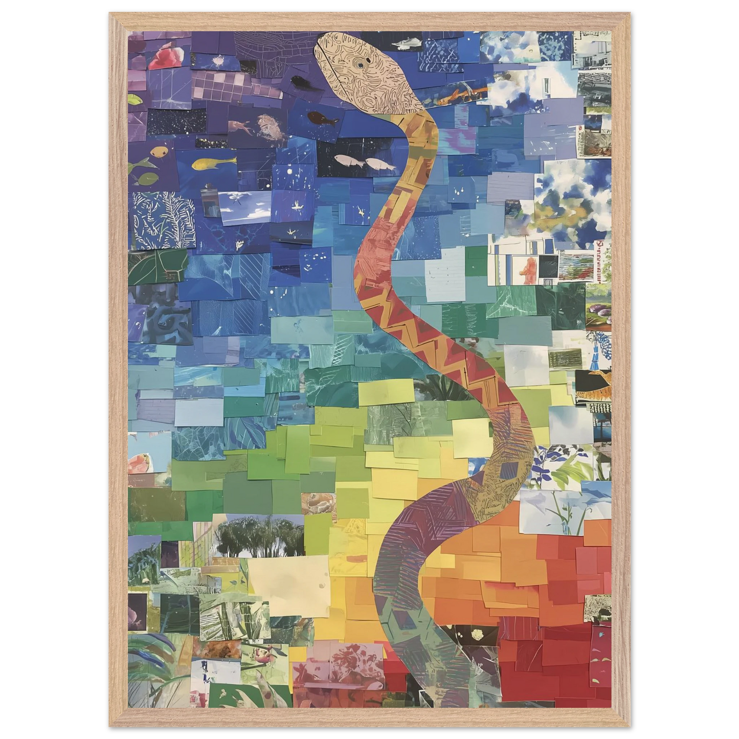Serpent des Saisons — tableau encadré bois — vue 13 — art mural STNCL